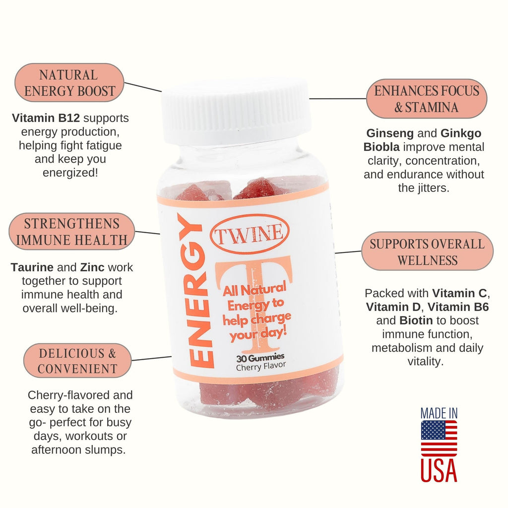 Energy Gummies with Vitamin B12, Ginseng & Ginkgo Biloba – Includes Biotin, Niacin, Taurine, Zinc, Pantothenic Acid, Vitamin C, D & B6 – 30 Count - TrustMedUSA