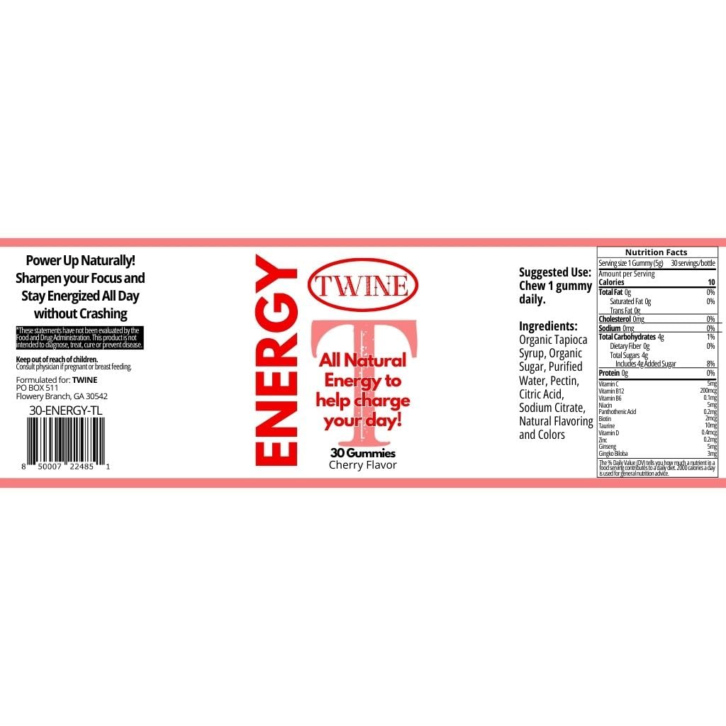 Energy Gummies with Vitamin B12, Ginseng & Ginkgo Biloba – Includes Biotin, Niacin, Taurine, Zinc, Pantothenic Acid, Vitamin C, D & B6 – 30 Count - TrustMedUSA