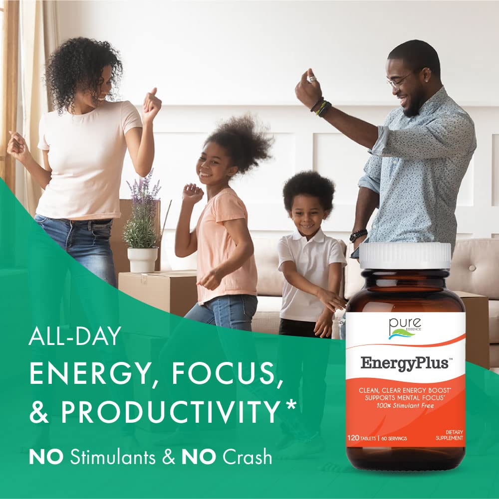 Energy Plus by Pure Essence - Caffeine Free, All Natural Herbal Energy and Focus Supplement - Smooth, No Jitters No Crash - 60 Tablets - TrustMedUSA