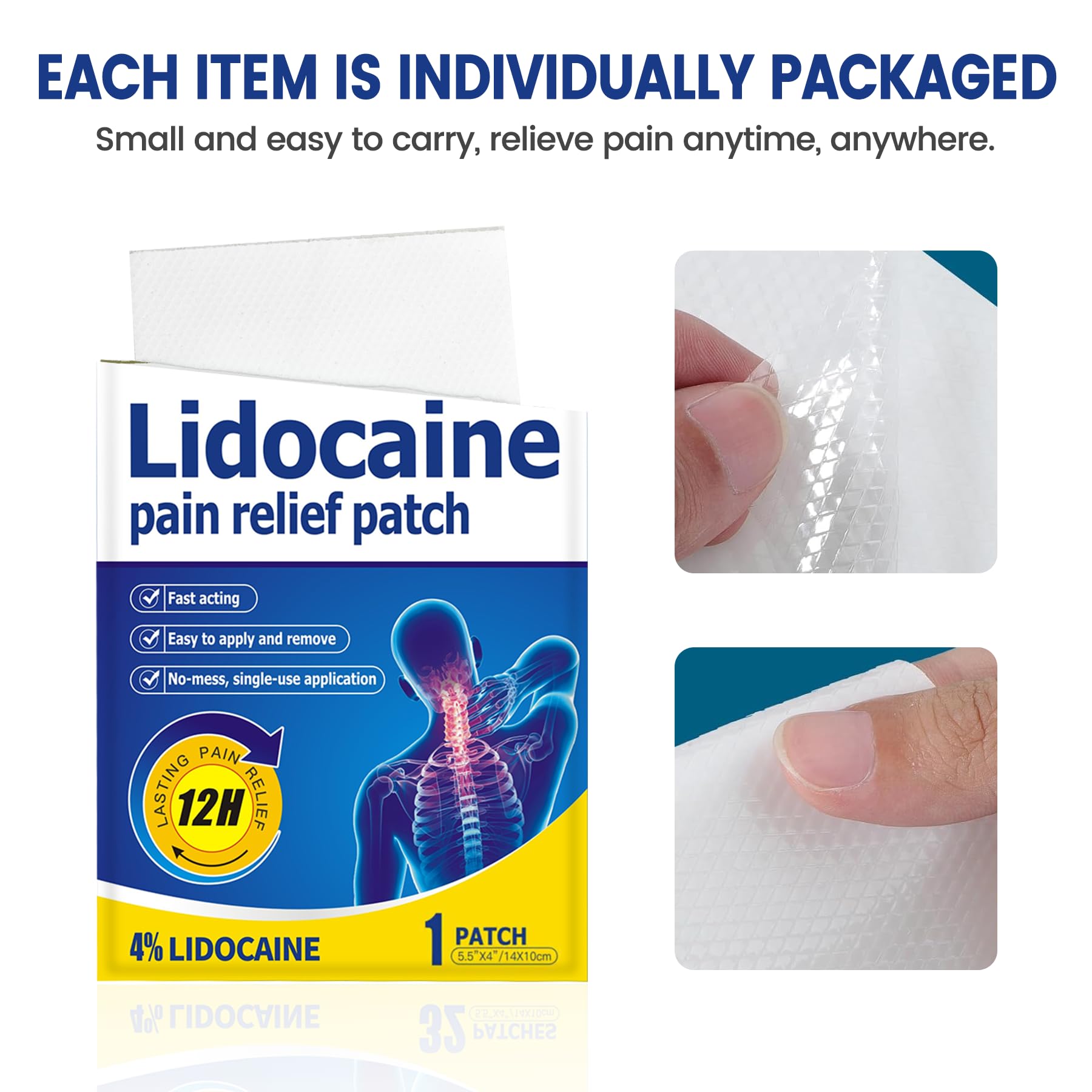 ENERIDEA Lidocaine Gel Pain Relief Patch for Sensitive Skin - Breathable & Hypoallergenic, Flexible Adhesion for Daily Muscle & Joint Comfort - 12 Hour Pain Relief (32 Patches) - TrustMedUSA