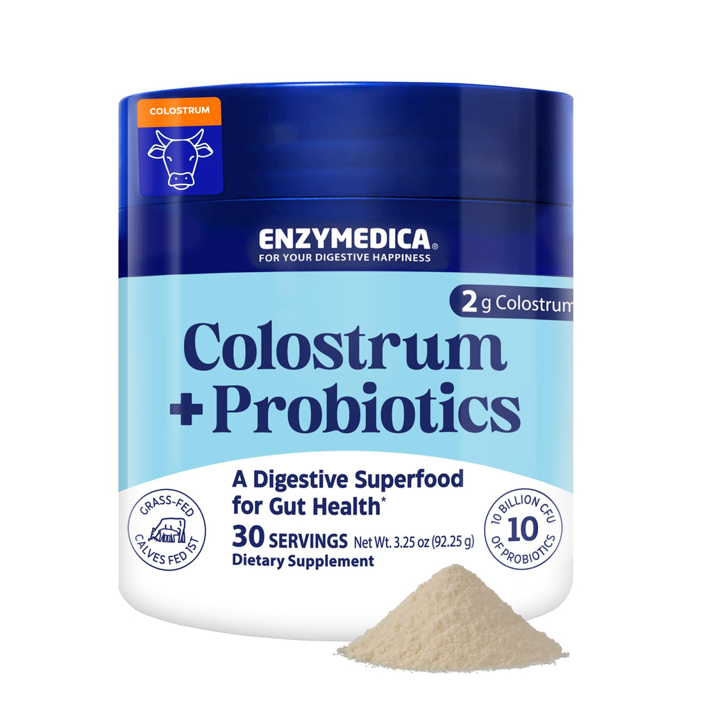 Enzymedica Colostrum + Probiotics Powder Supplement - Grass Fed Bovine Colostrum for Women & Men, Peptide & Lactoferrin Support, Promotes Hair, Skin, Nails, Immune & Gut Health, Gluten Free - 3.25 oz - TrustMedUSA