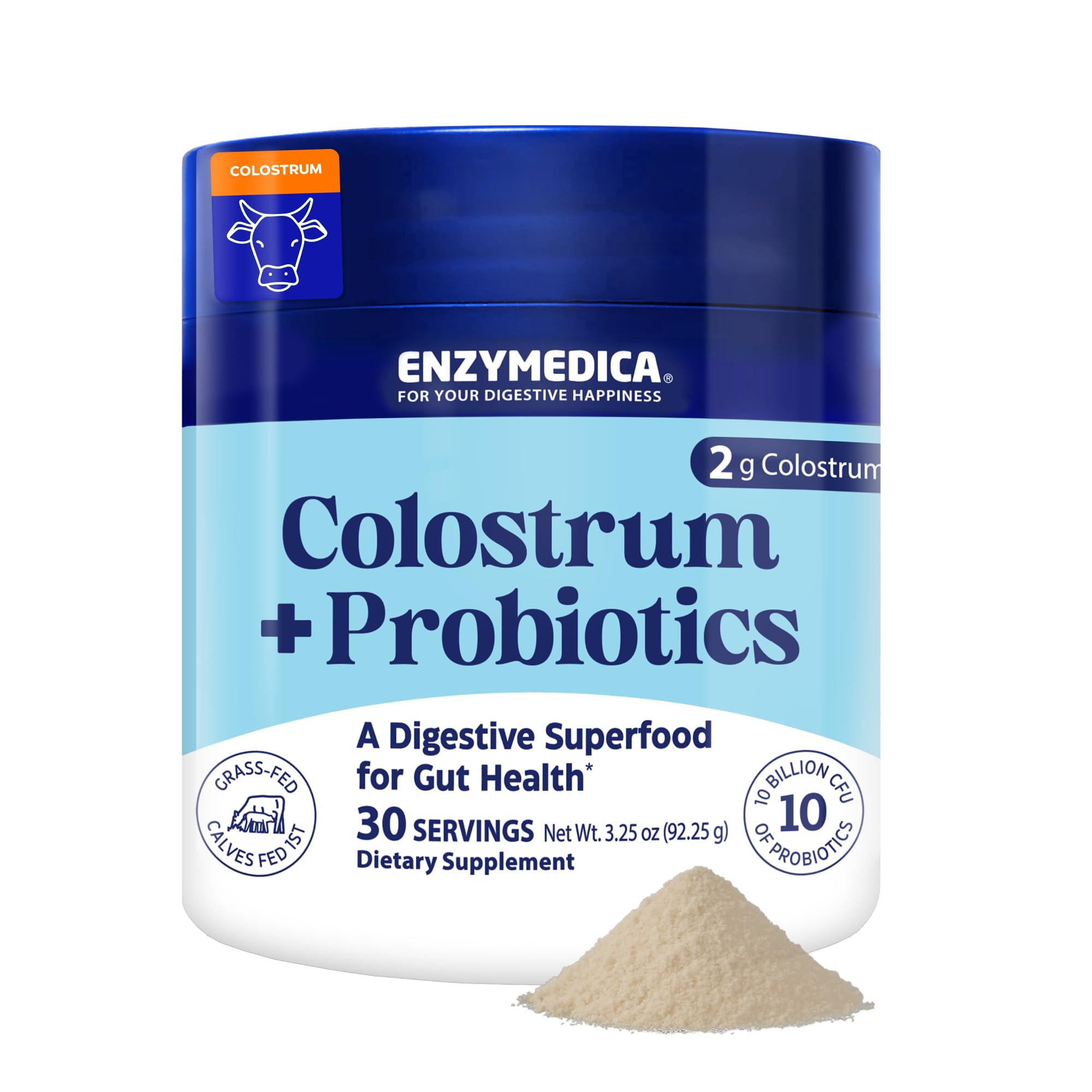 Enzymedica Colostrum + Probiotics Powder Supplement - Grass Fed Bovine Colostrum for Women & Men, Peptide & Lactoferrin Support, Promotes Hair, Skin, Nails, Immune & Gut Health, Gluten Free - 3.25 oz - TrustMedUSA