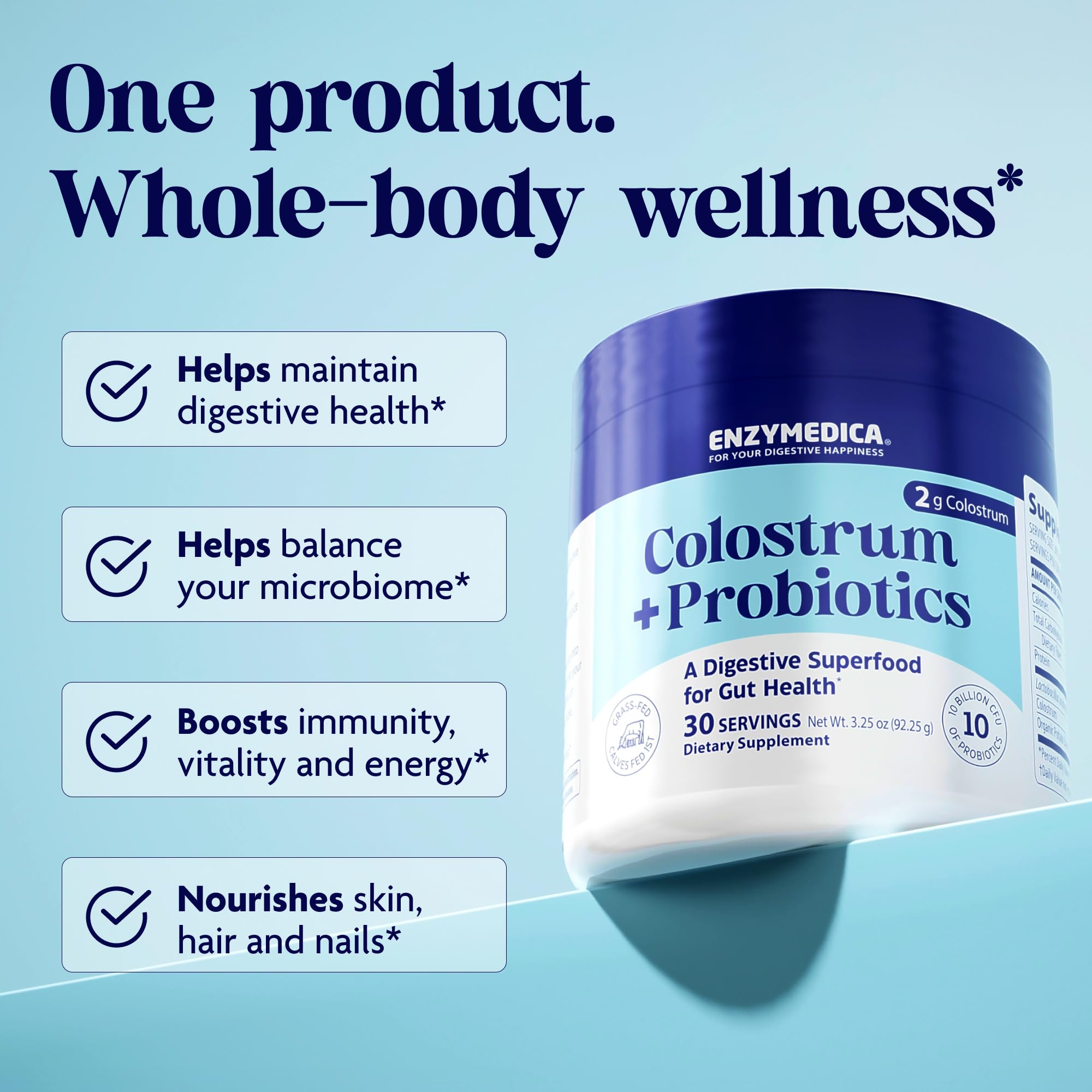 Enzymedica Colostrum + Probiotics Powder Supplement - Grass Fed Bovine Colostrum for Women & Men, Peptide & Lactoferrin Support, Promotes Hair, Skin, Nails, Immune & Gut Health, Gluten Free - 3.25 oz - TrustMedUSA
