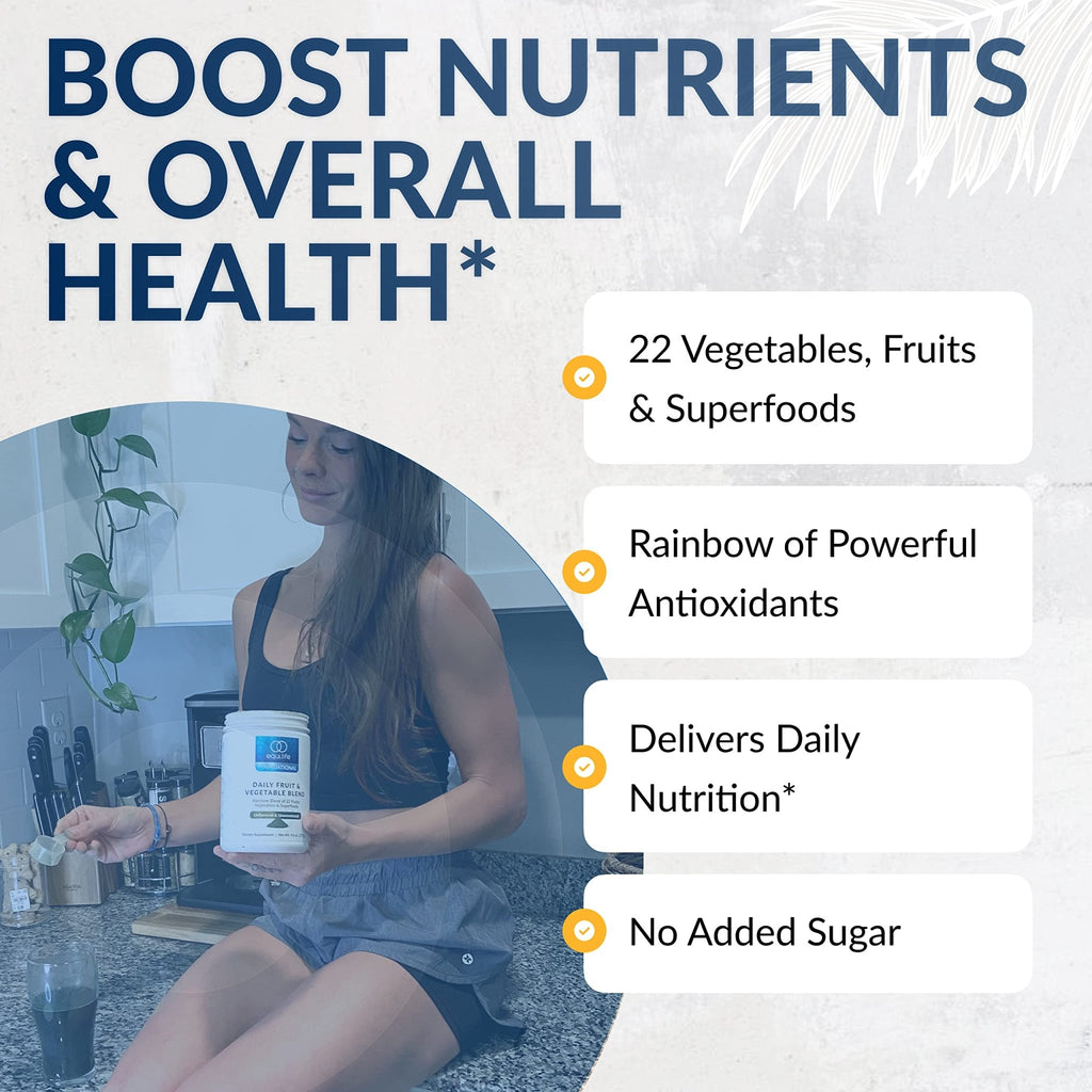 Equilife Daily Fruit & Vegetable Blend, Superfood Antioxidant Supplement, Crisp Apple Flavor with Vitamin C, Fiber, and 9 Essential Amino Acids, Supports Energy, Low Sugar, Vegan, 30 Servings Tub - TrustMedUSA