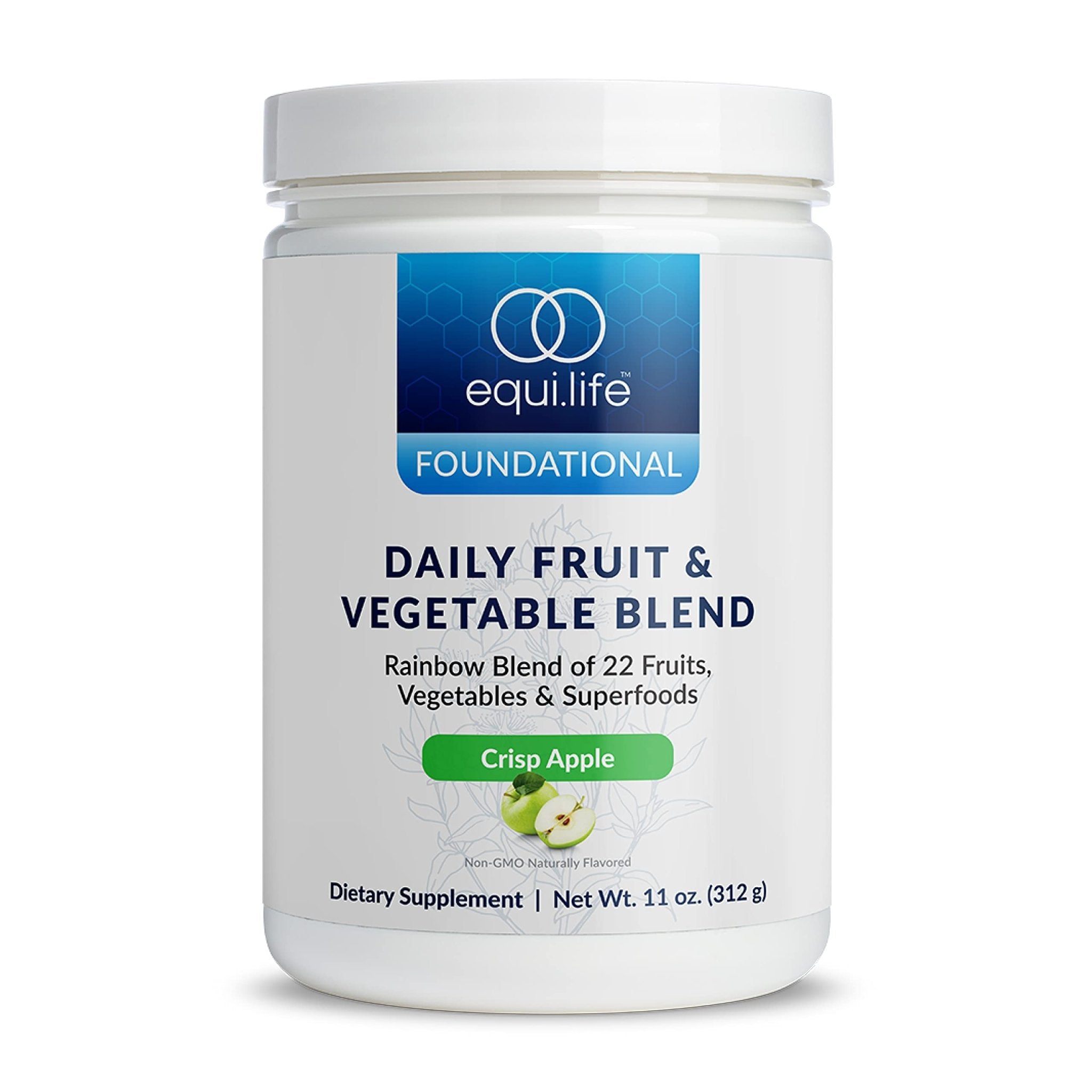 Equilife Daily Fruit & Vegetable Blend, Superfood Antioxidant Supplement, Crisp Apple Flavor with Vitamin C, Fiber, and 9 Essential Amino Acids, Supports Energy, Low Sugar, Vegan, 30 Servings Tub - TrustMedUSA