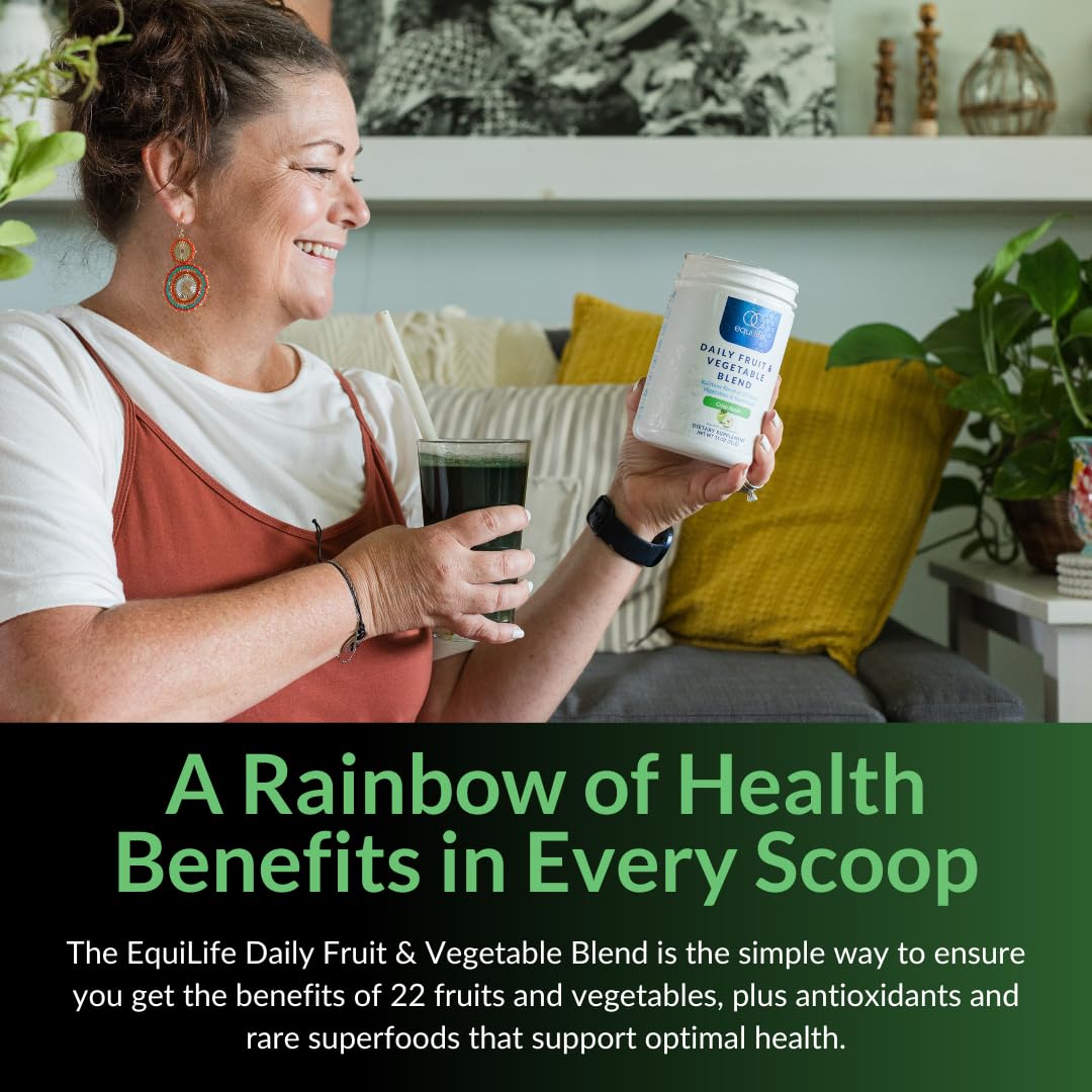 Equilife Daily Fruit & Vegetable Blend, Superfood Antioxidant Supplement, Crisp Apple Flavor with Vitamin C, Fiber, and 9 Essential Amino Acids, Supports Energy, Low Sugar, Vegan, 30 Servings Tub - TrustMedUSA