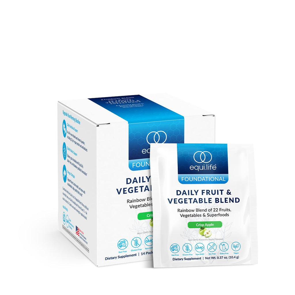 Equilife Daily Fruit & Vegetable Blend, Superfood Antioxidant Supplement, Crisp Apple Flavor with Vitamin C, Fiber, and 9 Essential Amino Acids, Supports Energy, Vegan, 14 Single Serve Packets - TrustMedUSA