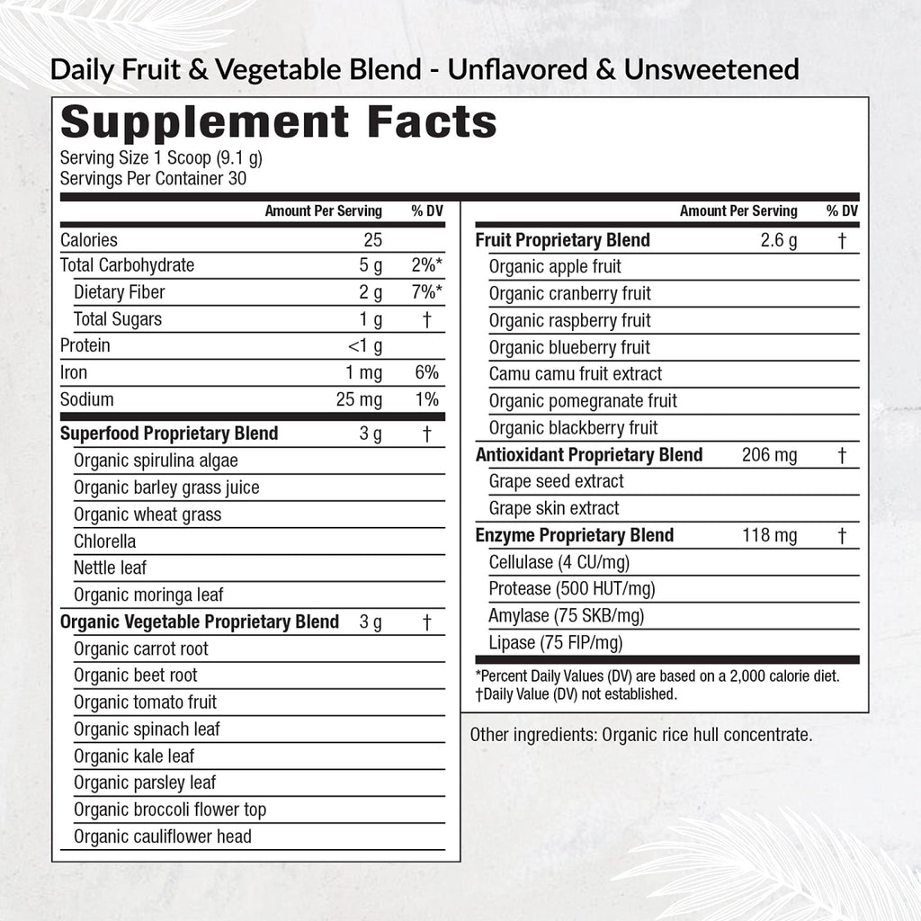 Equilife Daily Fruit & Vegetable Blend, Superfood Antioxidant Supplement with 22 Organic Fruits & Vegetables, Unflavored, Vitamin C, Fiber, 9 Essential Amino Acids, Supports Energy, 30 Servings Tub - TrustMedUSA