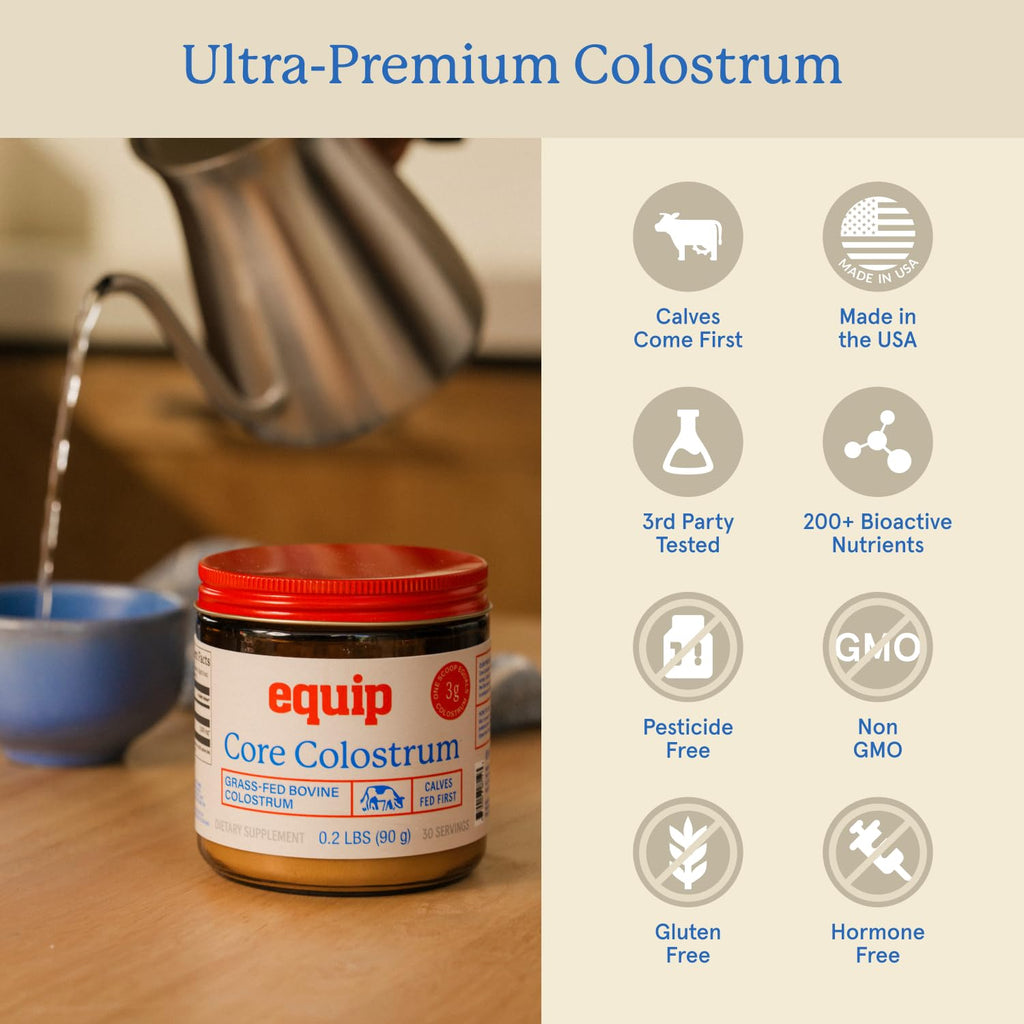 Equip Foods Core Bovine Colostrum Powder - 3,000mg Grass Fed Colostrum Supplement - Gut Health, Immunity, Recovery Lactoferrin Supplements - Keto Friendly Bovine Colostrum, 30 Servings, Unflavored - TrustMedUSA