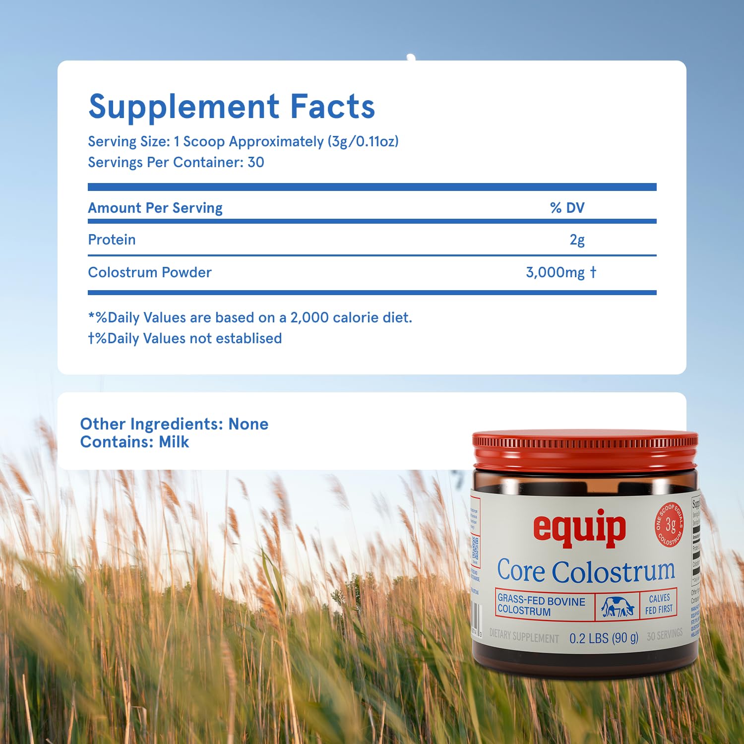 Equip Foods Core Bovine Colostrum Powder - 3,000mg Grass Fed Colostrum Supplement - Gut Health, Immunity, Recovery Lactoferrin Supplements - Keto Friendly Bovine Colostrum, 30 Servings, Unflavored - TrustMedUSA