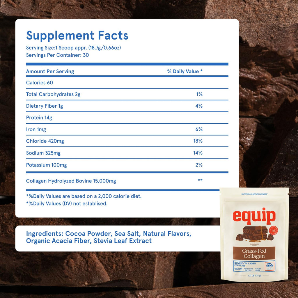 Equip Foods Grass Fed Collagen Powder | Hydrolyzed Bovine Collagen Peptides with Amino Acids | Prime Beef Collagen for Healthy Joints, Skin & Nails | Non-GMO, Paleo Friendly | 30 Servings, Chocolate - Maple Wellness Supplements
