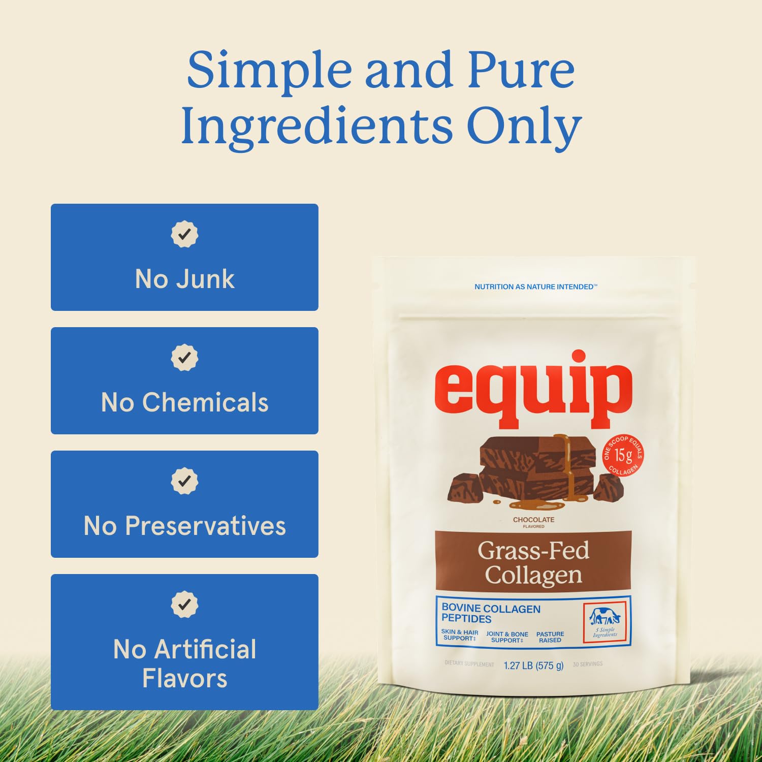 Equip Foods Grass Fed Collagen Powder | Hydrolyzed Bovine Collagen Peptides with Amino Acids | Prime Beef Collagen for Healthy Joints, Skin & Nails | Non-GMO, Paleo Friendly | 30 Servings, Chocolate - Maple Wellness Supplements