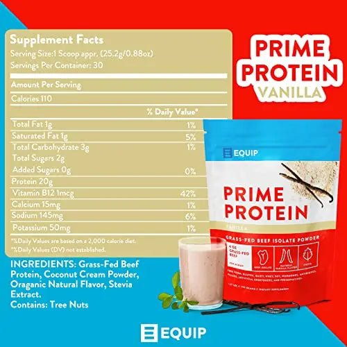Equip Foods Prime Protein - Grass Fed Beef Protein Powder Isolate - Gluten Free Carnivore - TrustMedUSA