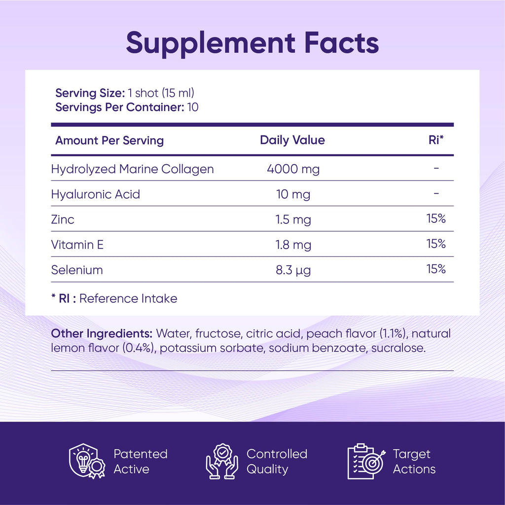 ERIC FAVRE Pure Collagen+ Liquid Collagen for Women – 4000mg Marine Peptides for Radiant Skin, Hair & Nail Health – Hyaluronic Acid, Vitamin E – 10 Shots, Peach Lemon Flavor - Maple Wellness Supplements
