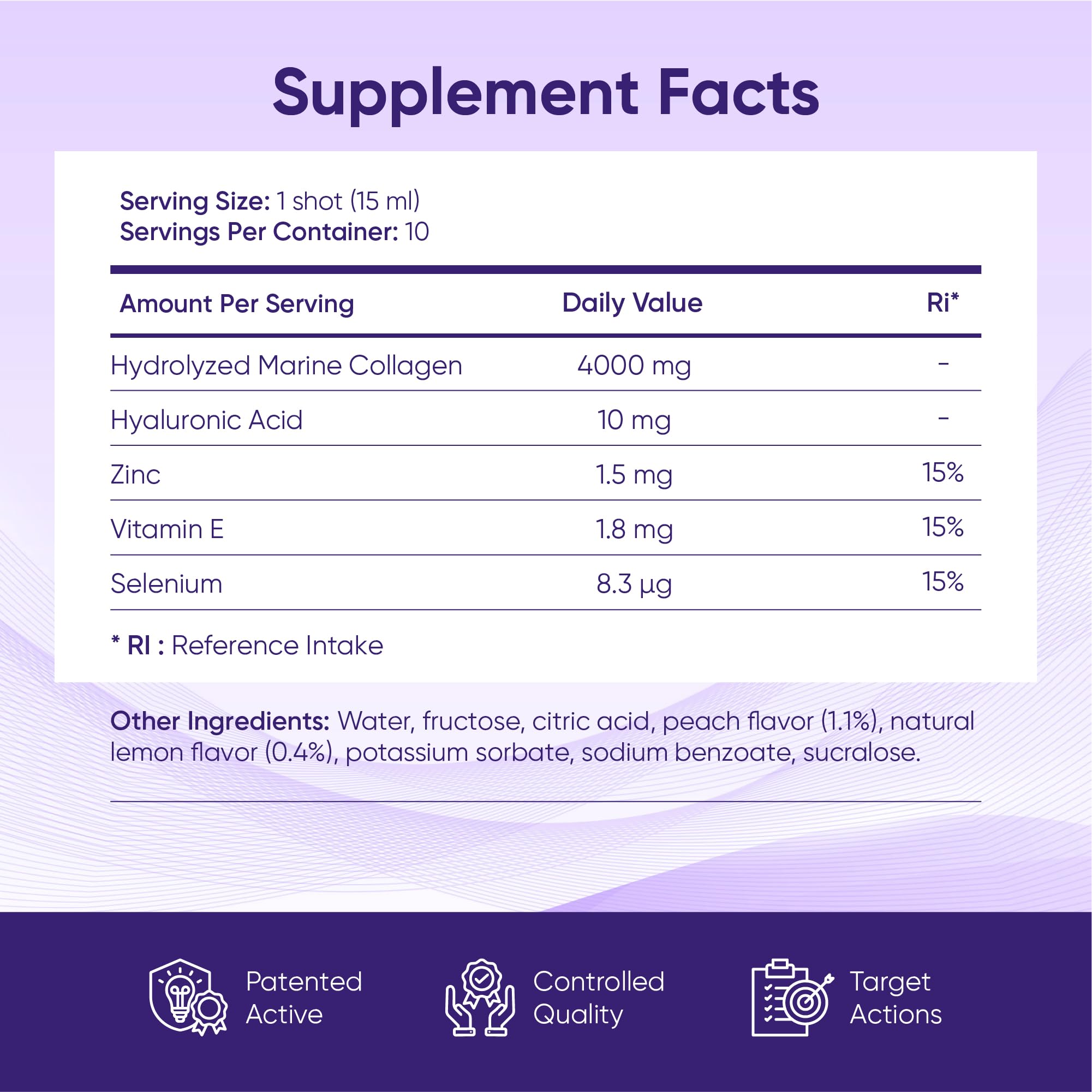 ERIC FAVRE Pure Collagen+ Liquid Collagen for Women – 4000mg Marine Peptides for Radiant Skin, Hair & Nail Health – Hyaluronic Acid, Vitamin E – 10 Shots, Peach Lemon Flavor - Maple Wellness Supplements