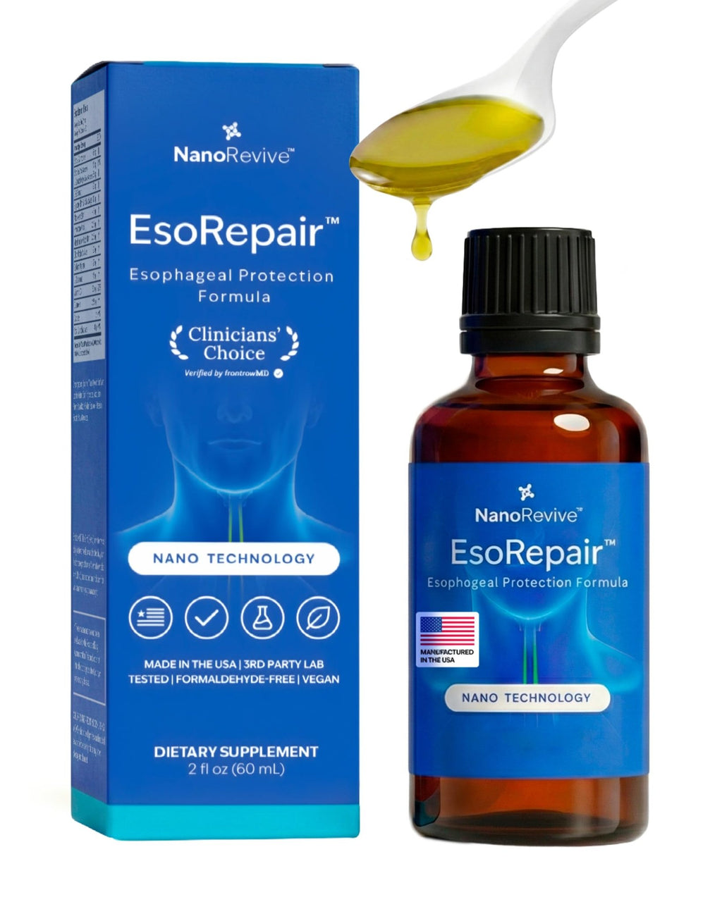 EsoRepair Nano Esophageal & Stomach Health Supplements for Men & Women - Digestive Comfort - Slippery Elm Bark, Zinc L-Carnosine - TrustMedUSA