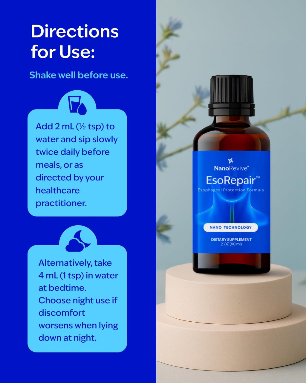 EsoRepair Nano Esophageal & Stomach Health Supplements for Men & Women - Digestive Comfort - Slippery Elm Bark, Zinc L-Carnosine - TrustMedUSA