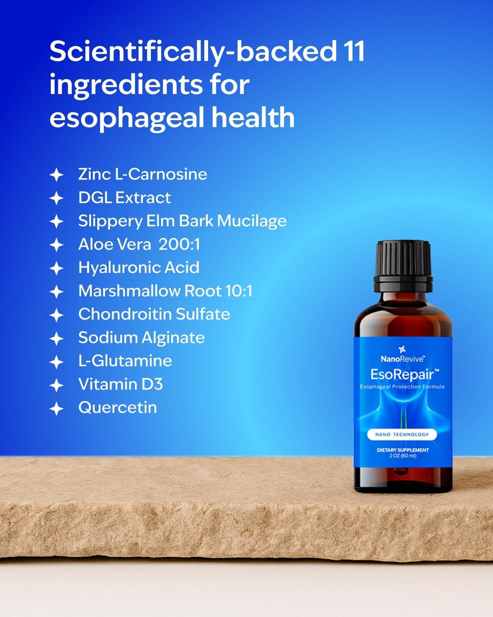 EsoRepair Nano Esophageal & Stomach Health Supplements for Men & Women - Digestive Comfort - Slippery Elm Bark, Zinc L-Carnosine & Aloe Vera Extract - Non-GMO & Dairy Free - Maple Wellness Supplements