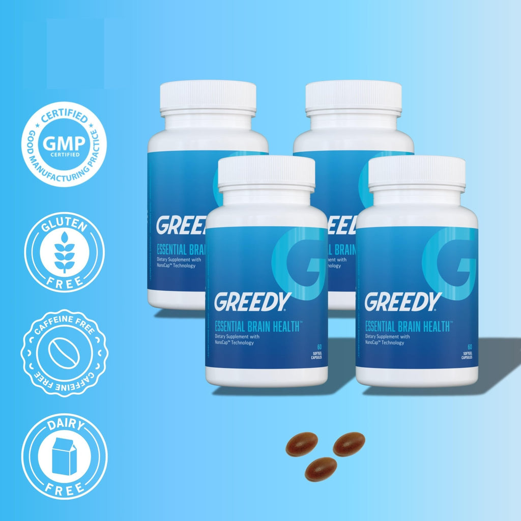 Essential Brain Health Supplements Nootropic for Memory and Focus – for Adults with NanoCap® Technology, Phosphatidylserine, Bacopa, Ginkgo Biloba, Omega 3, B6, B12, 60 Softgels by Greedy® Nutrition - TrustMedUSA