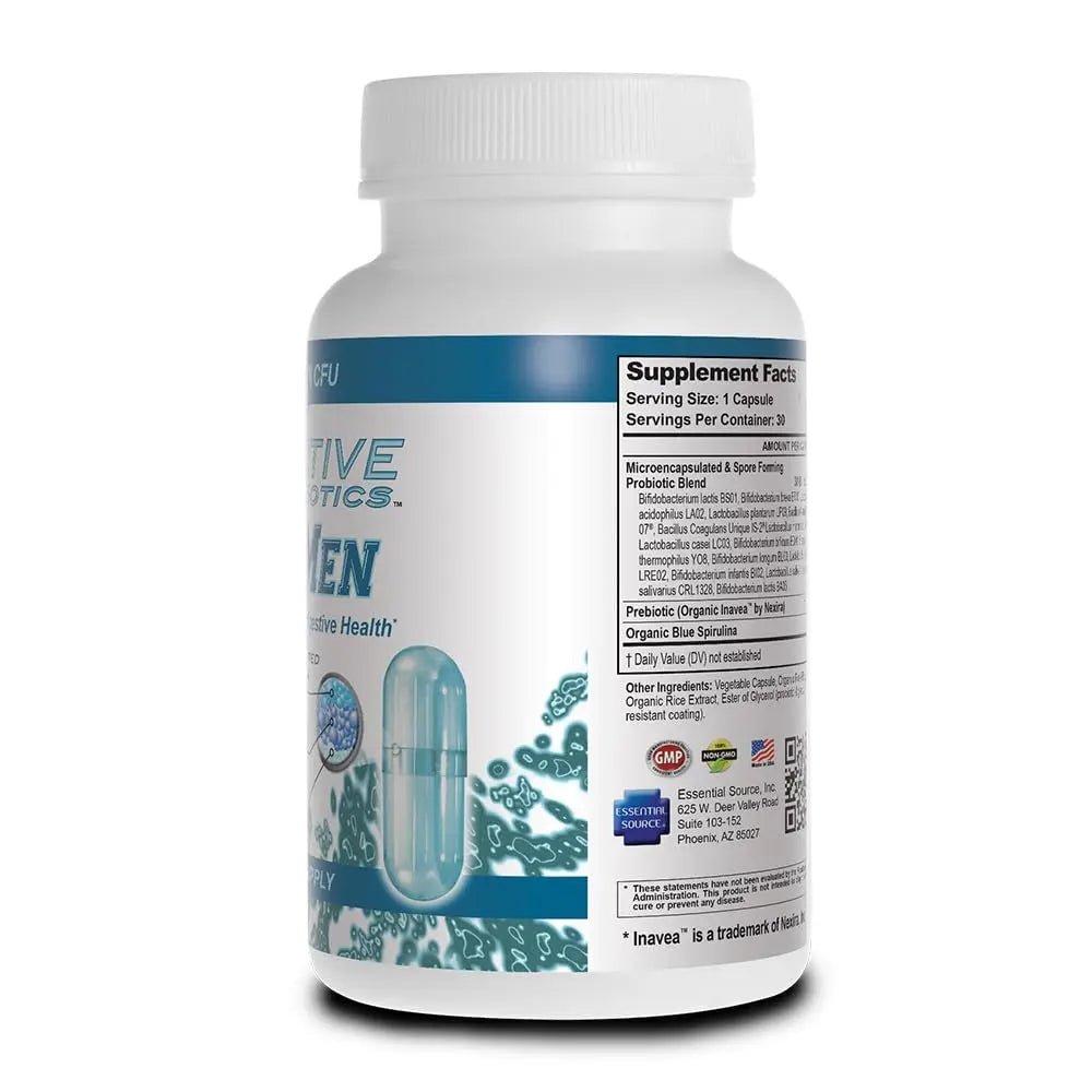Essential Source TriActive Biotics for Men - Probiotic Capsules, 30 Billion CFU with Prebiotics & Blue Spirulina, Shelf Stable, Allergen Free, Digestive & Immune Support, 30 Count - TrustMedUSA