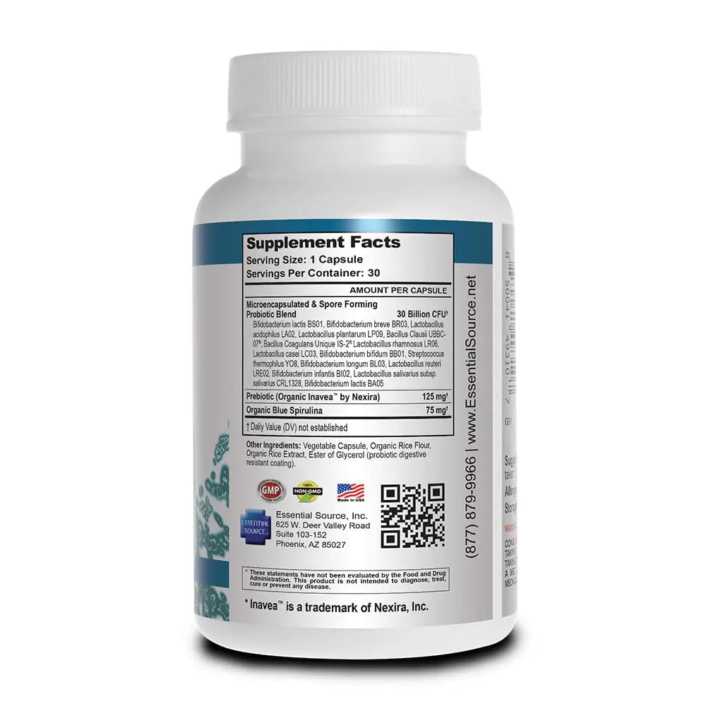 Essential Source TriActive Biotics for Men - Probiotic Capsules, 30 Billion CFU with Prebiotics & Blue Spirulina, Shelf Stable, Allergen Free, Digestive & Immune Support, 30 Count - TrustMedUSA