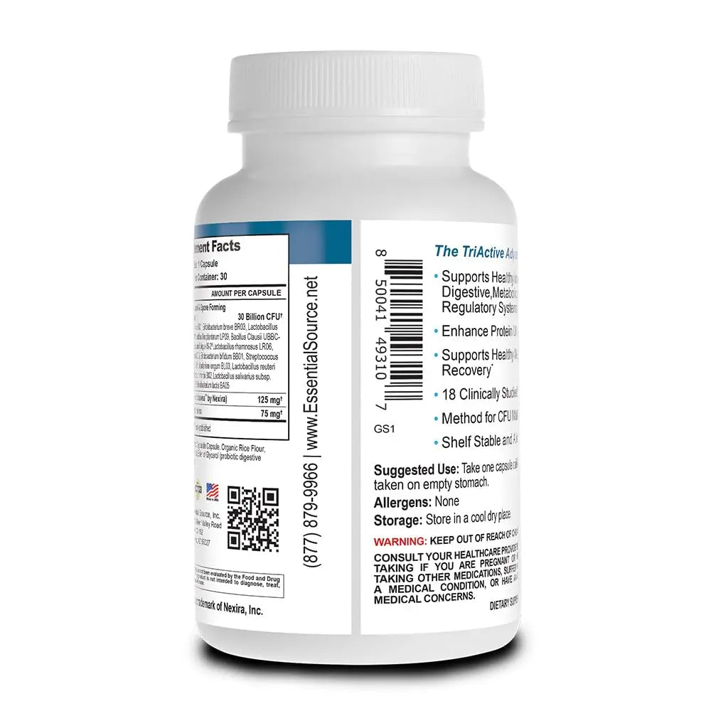 Essential Source TriActive Biotics for Men - Probiotic Capsules, 30 Billion CFU with Prebiotics & Blue Spirulina, Shelf Stable, Allergen Free, Digestive & Immune Support, 30 Count - TrustMedUSA