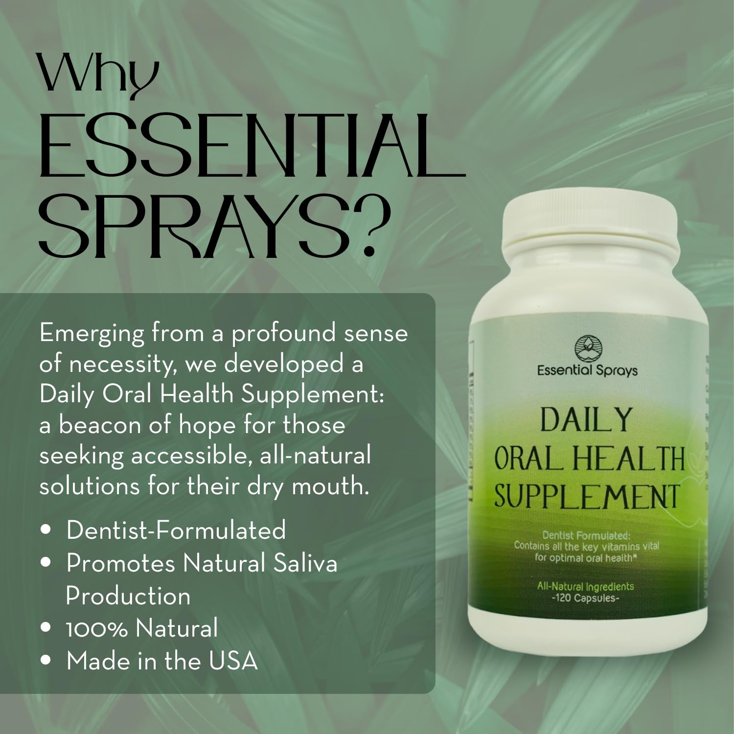 Essential Sprays Daily Oral Health Supplement - 30 Servings - Dentist Formulated Advanced Holistic Approach with L-Lysine, Niacin, Thiamin, & Vitamins for Men & Women - TrustMedUSA