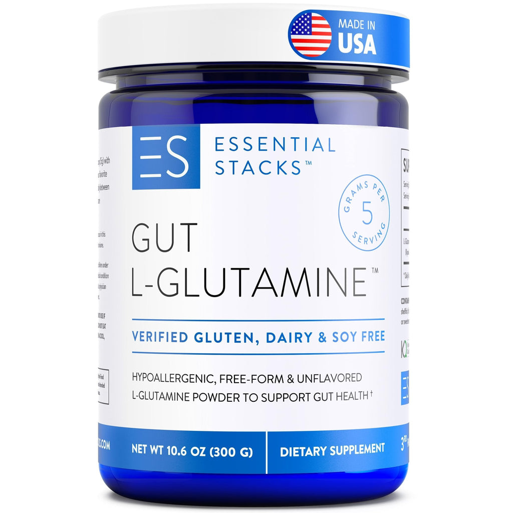 Essential Stacks Gut L-Glutamine Powder - Exclusively Made in USA - Pure L Glutamine Powder for Gut Health (60 Servings, Unflavored) - TrustMedUSA