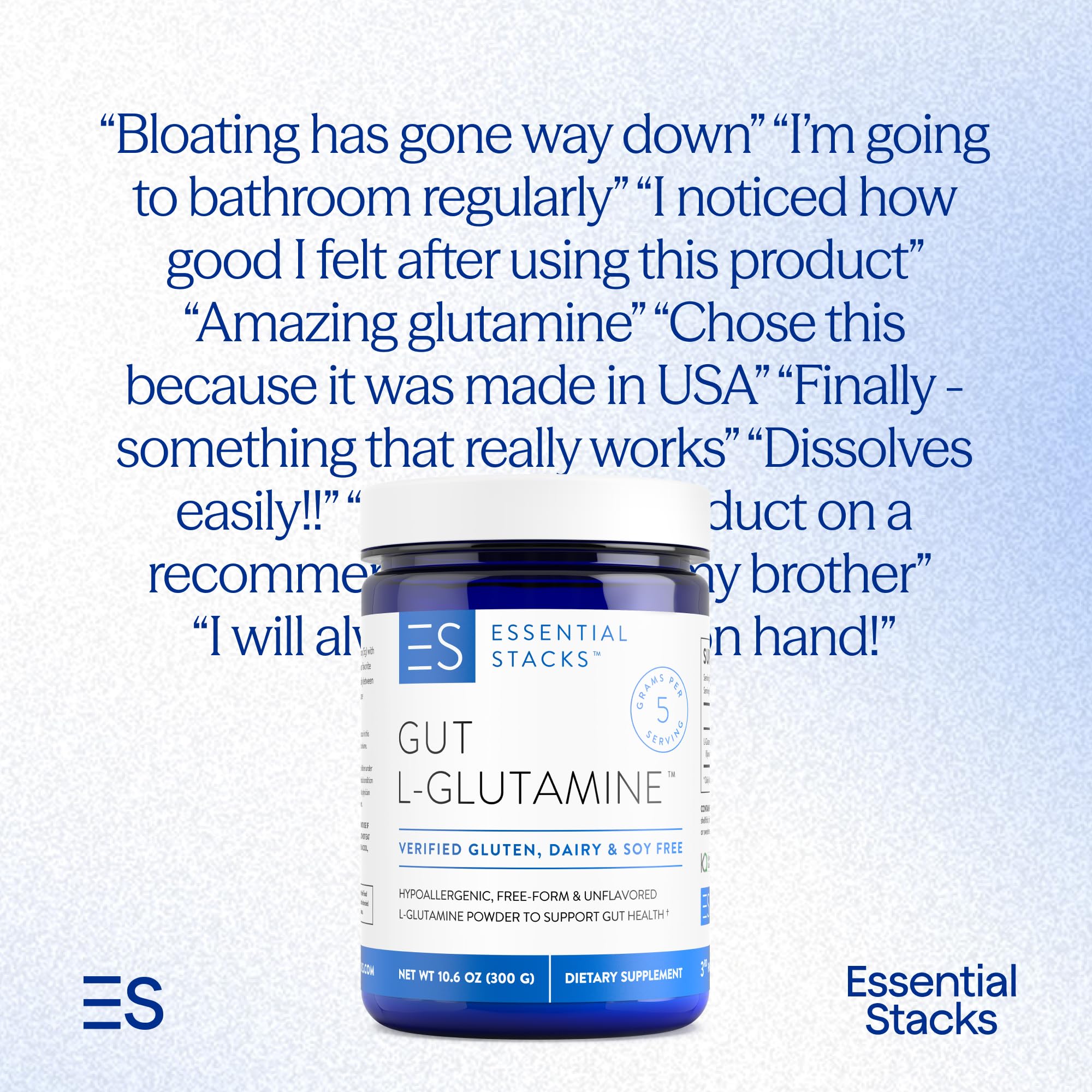 Essential Stacks Gut L-Glutamine Powder - Exclusively Made in USA - Pure L Glutamine Powder for Gut Health (60 Servings, Unflavored) - TrustMedUSA