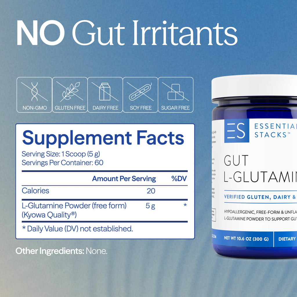Essential Stacks Gut L-Glutamine Powder - Exclusively Made in USA - Pure L Glutamine Powder for Gut Health (60 Servings, Unflavored) - TrustMedUSA