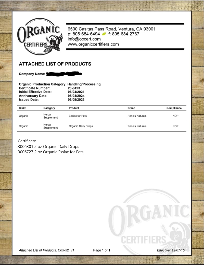 Essiac Original Tea USDA Organic Daily Drops for Enhanced Lymphatic Drainage and Immune Support | Alcohol Free Concentrated Formula | 2oz (59ml) - TrustMedUSA
