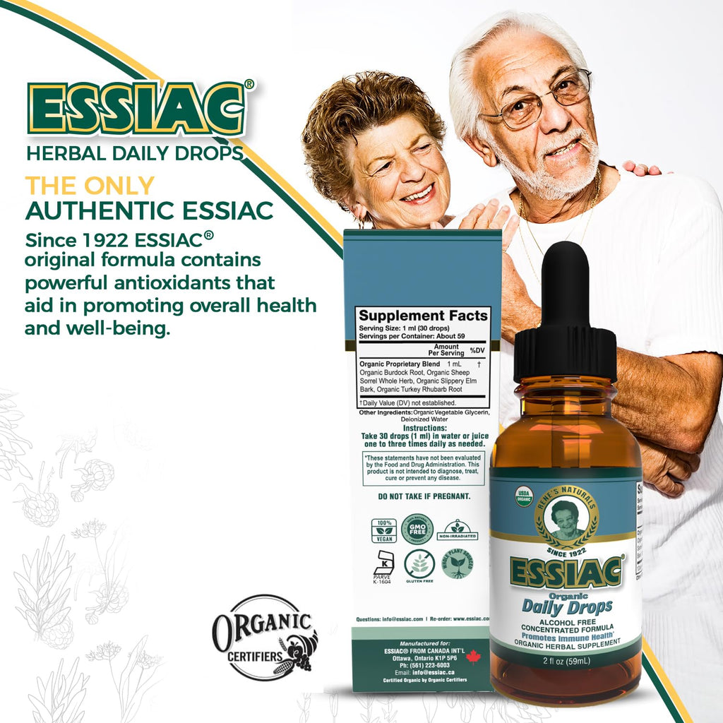 Essiac Original Tea USDA Organic Daily Drops for Enhanced Lymphatic Drainage and Immune Support | Alcohol Free Concentrated Formula | 2oz (59ml) - TrustMedUSA