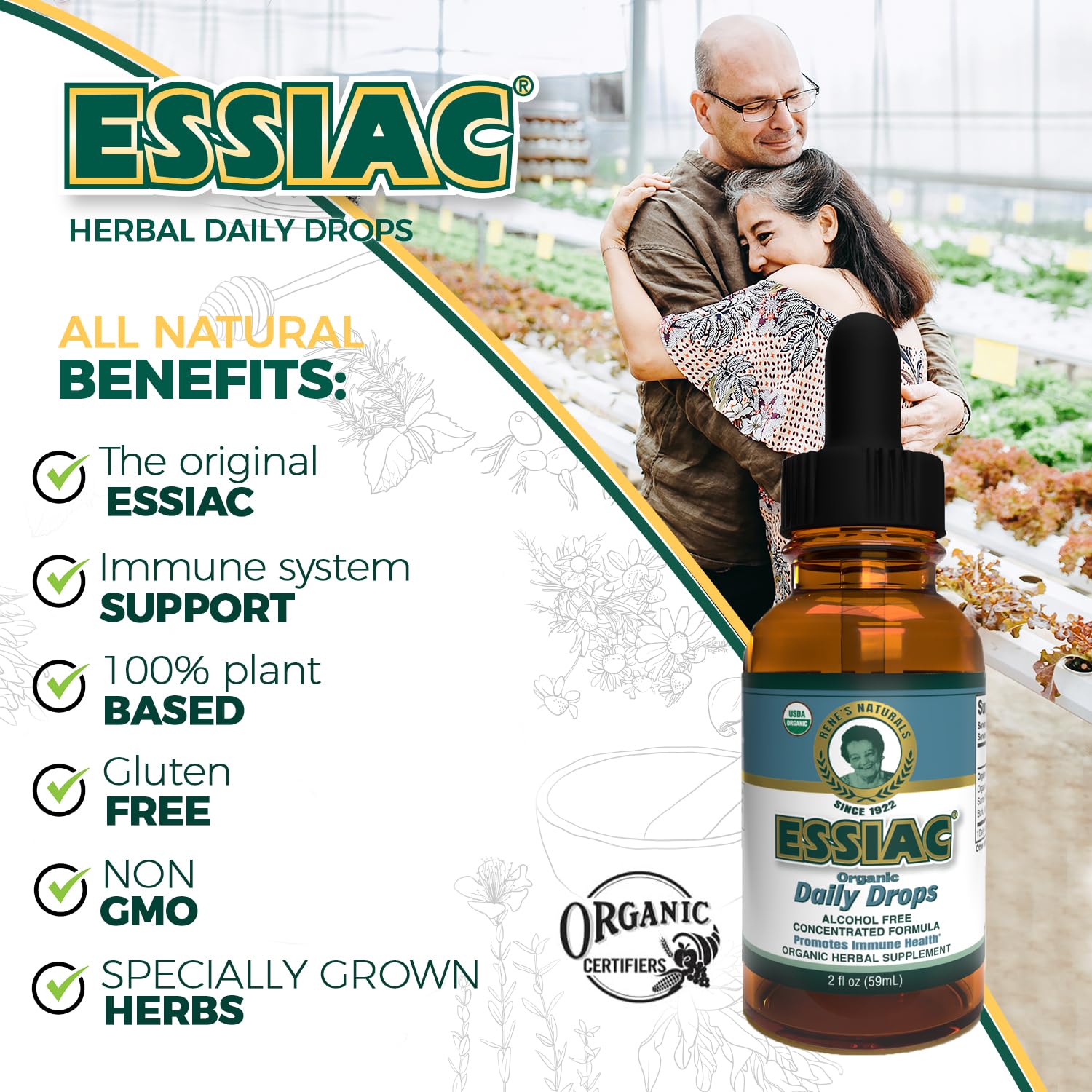 Essiac Original Tea USDA Organic Daily Drops for Enhanced Lymphatic Drainage and Immune Support | Alcohol Free Concentrated Formula | 2oz (59ml) - TrustMedUSA