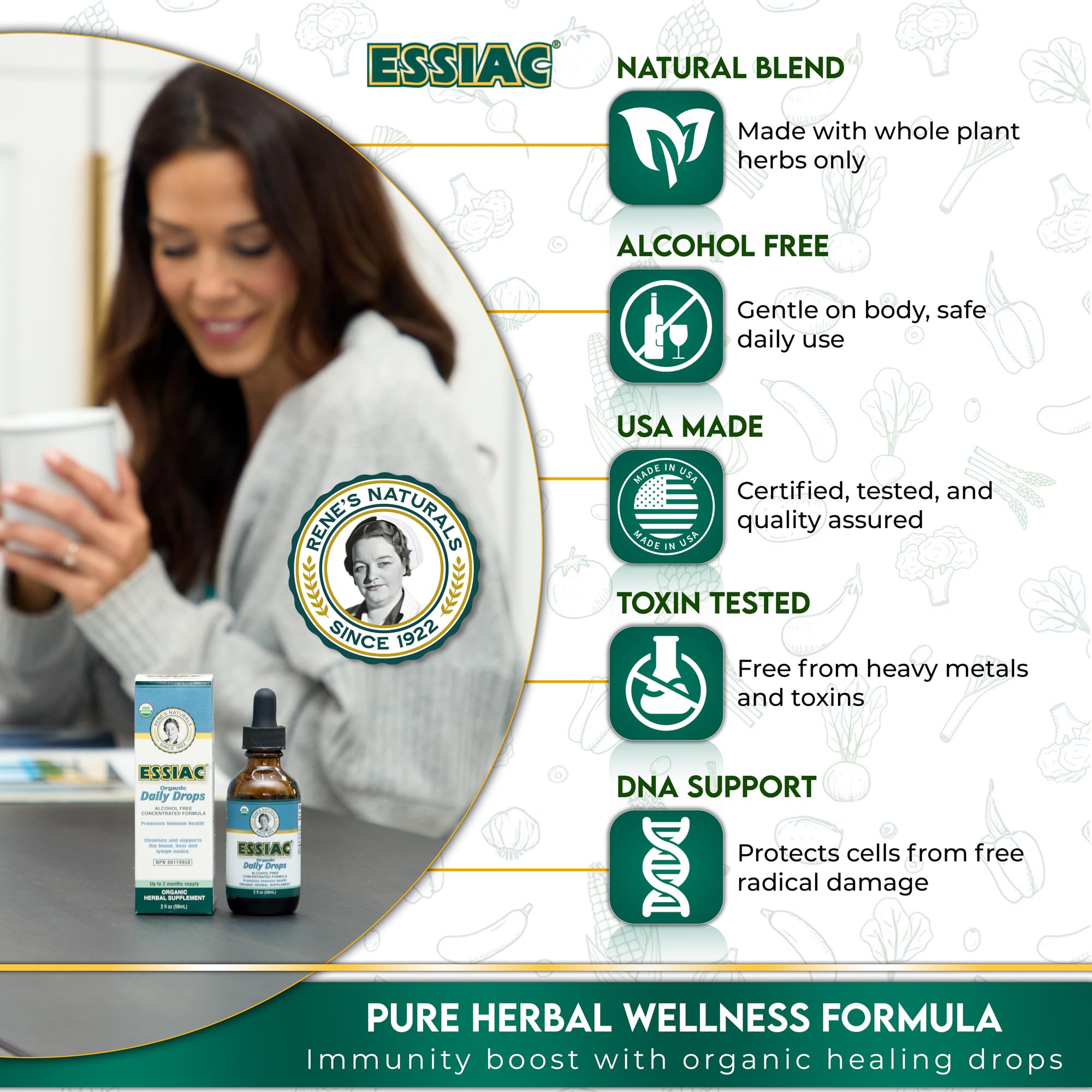 Essiac Original Tea USDA Organic Daily Drops for Enhanced Lymphatic Drainage and Immune Support | Alcohol Free Concentrated Formula | 2oz (59ml) - TrustMedUSA