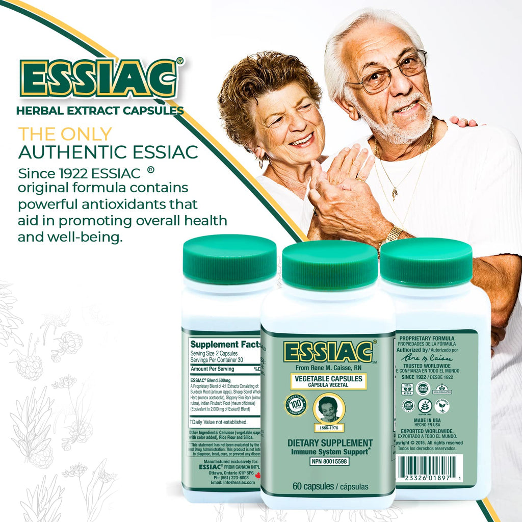 ESSIAC Tea All-Natural Herbal Extract Capsules – 60 Capsules | Powerful Antioxidant Blend to Help Promote Overall Health & Well-Being | Original Formula Since 1922 - TrustMedUSA