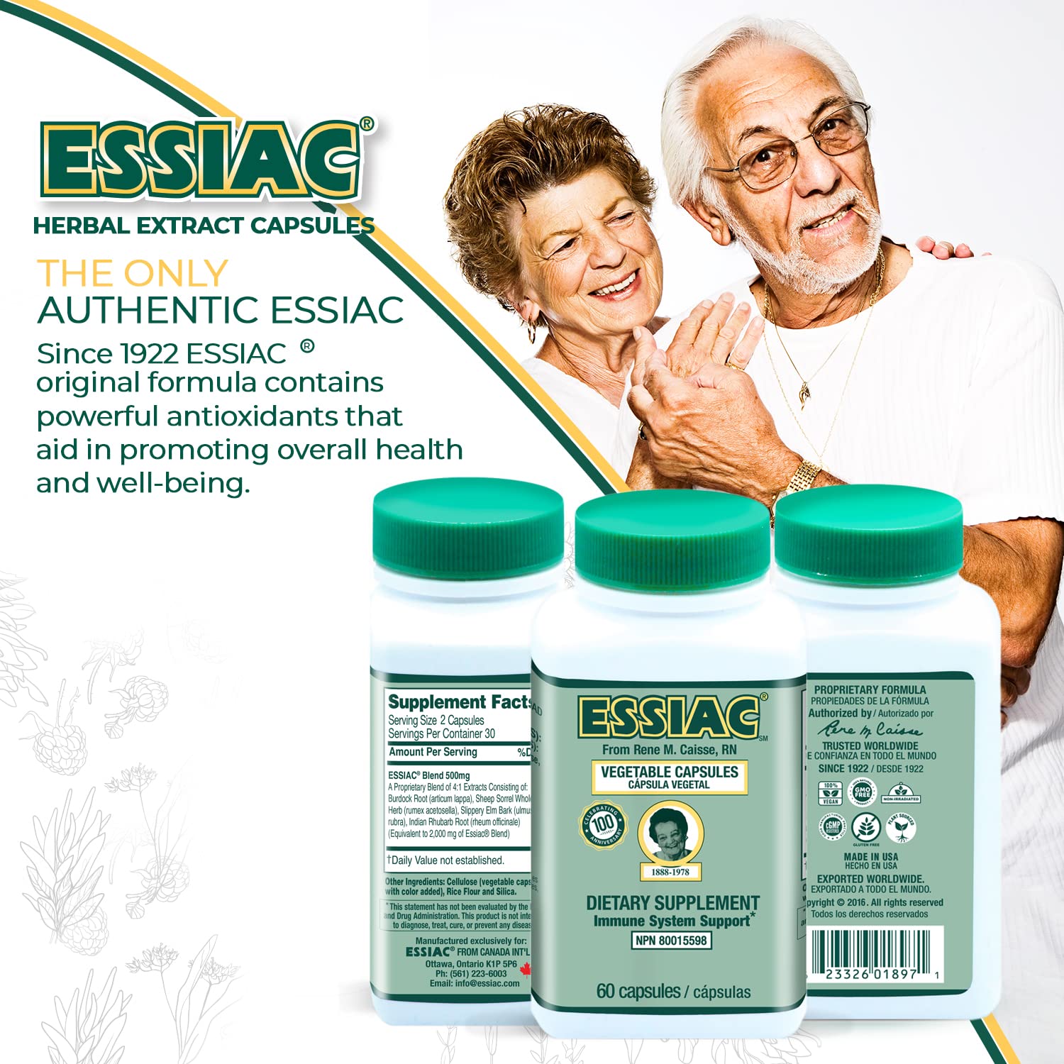 ESSIAC Tea All-Natural Herbal Extract Capsules – 60 Capsules | Powerful Antioxidant Blend to Help Promote Overall Health & Well-Being | Original Formula Since 1922 - TrustMedUSA