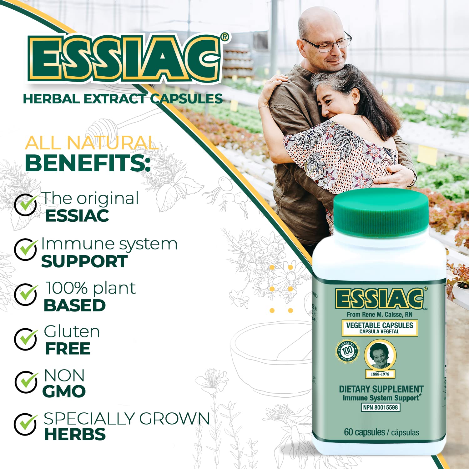 ESSIAC Tea All-Natural Herbal Extract Capsules – 60 Capsules | Powerful Antioxidant Blend to Help Promote Overall Health & Well-Being | Original Formula Since 1922 - TrustMedUSA
