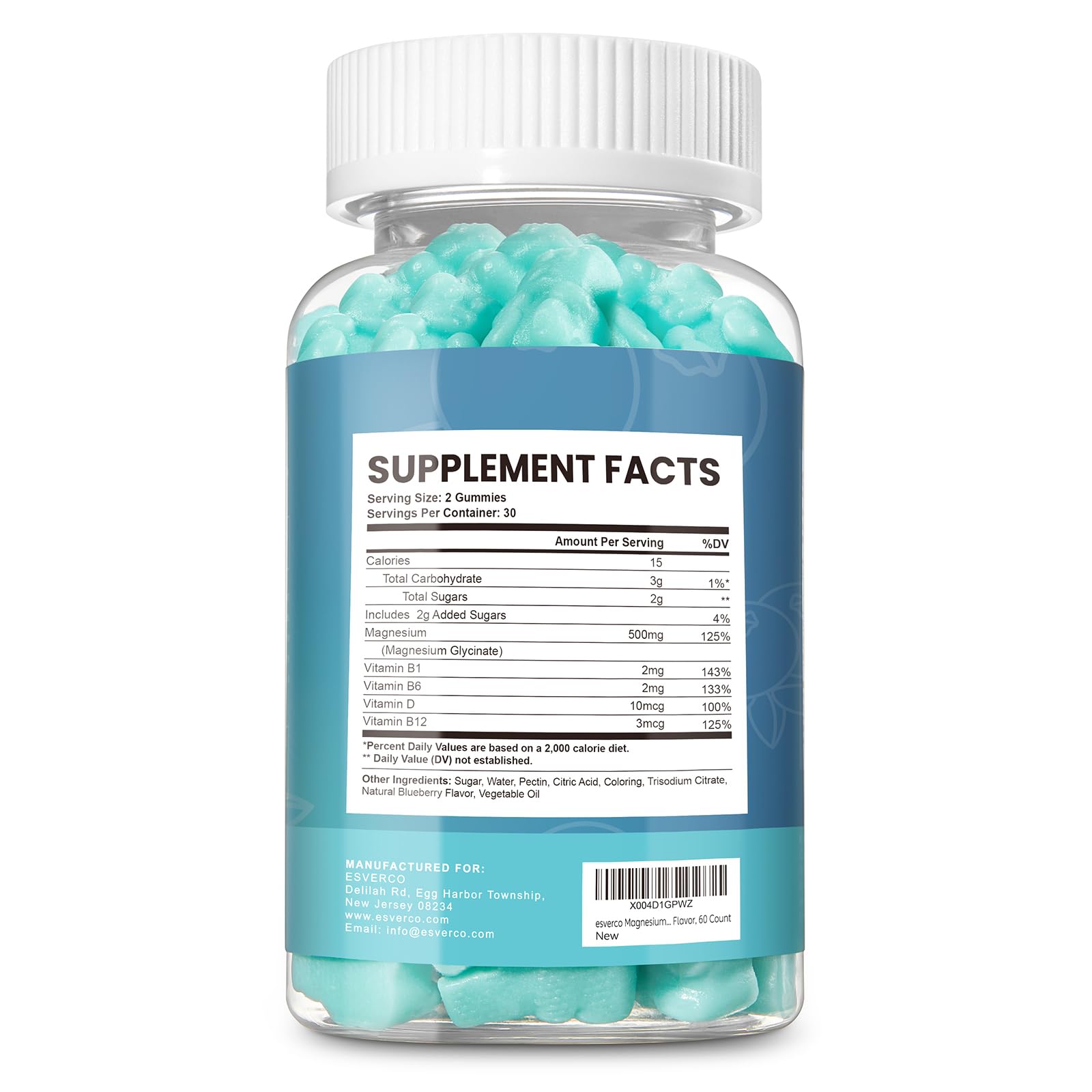 Esverco Magnesium Glycinate Gummies 500mg Sleep for Men & Women Vitamin C, Vegan Promotes Relaxation Muscle, Chewable Magnesium, No Melatonin, Non GMO, Natural Blueberry Flavor, 60 Count - TrustMedUSA