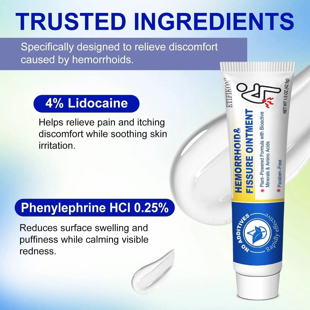 ETIFIKON Hemorrhoid & Fissure Ointment with 4% Lidocaine & Phenylephrine HCI – 42.5g Comforting Care Cream for Internal & External Areas – Helps Soothe Irritation & Support Daily Comfort (1 Pack) - TrustMedUSA