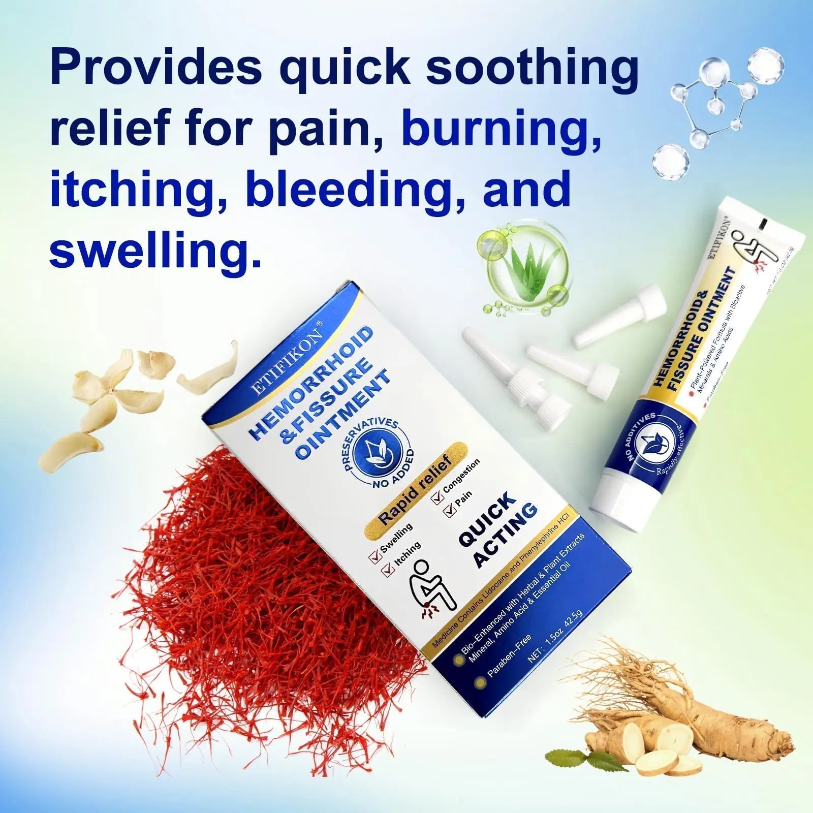 ETIFIKON Hemorrhoid & Fissure Ointment with 4% Lidocaine & Phenylephrine HCI – 42.5g Comforting Care Cream for Internal & External Areas – Helps Soothe Irritation & Support Daily Comfort (1 Pack) - TrustMedUSA