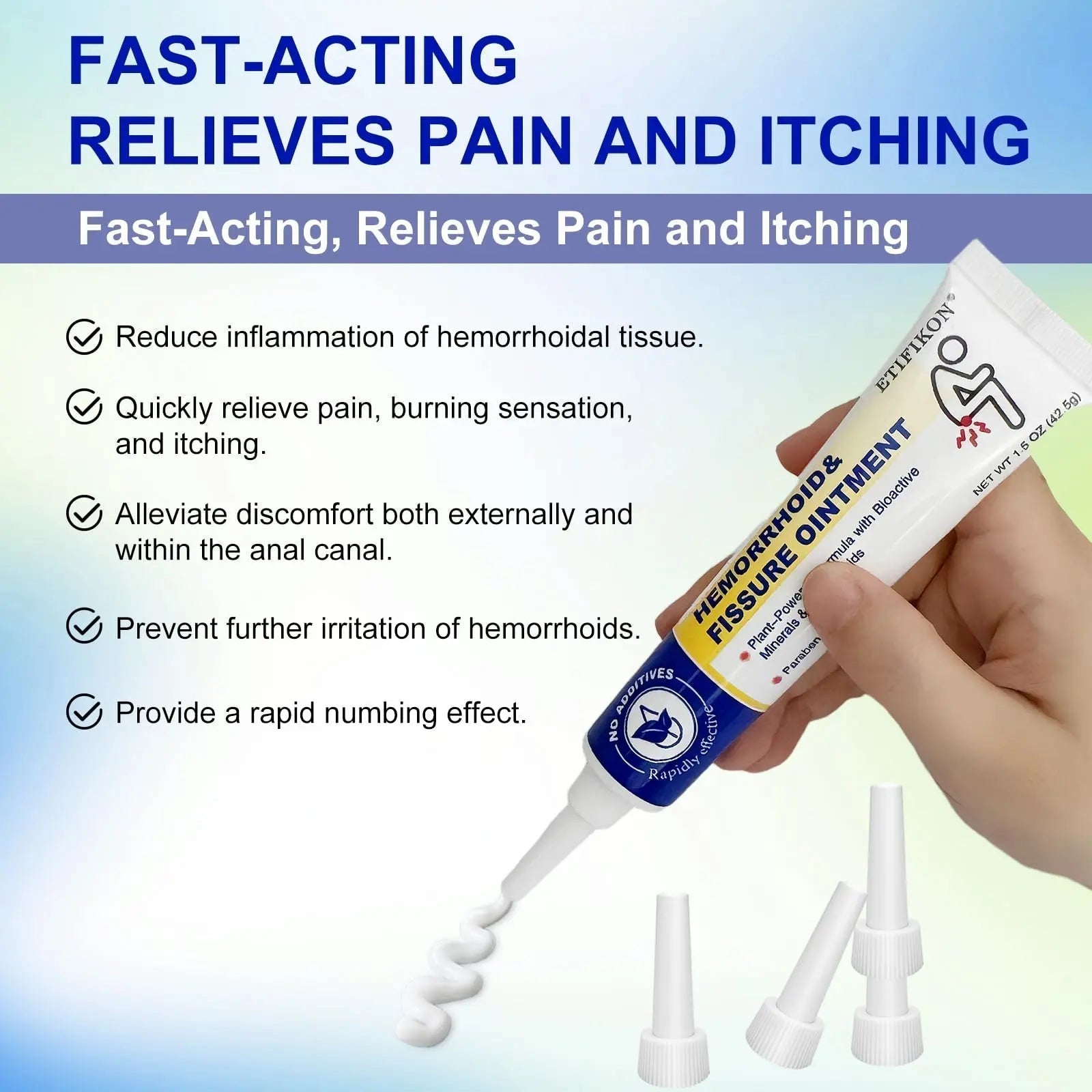ETIFIKON Hemorrhoid & Fissure Ointment with 4% Lidocaine & Phenylephrine HCI – 42.5g Comforting Care Cream for Internal & External Areas – Helps Soothe Irritation & Support Daily Comfort (1 Pack) - TrustMedUSA