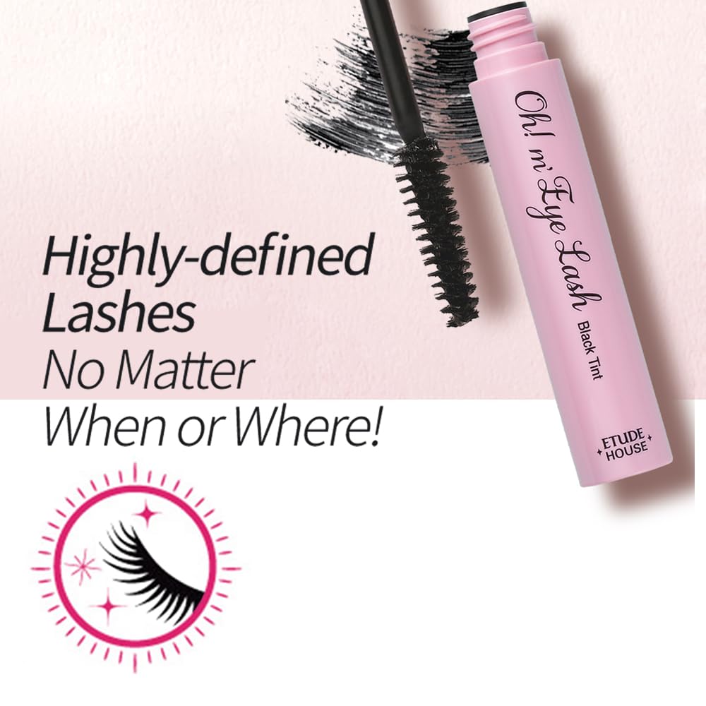 ETUDE Oh M'Eye Lash Black Tint Mascara – Natural Glossy Effect with Long Lasting Strong Curl System, Volume Enhancing, Smudge-Free, Improved fixation and water resistance, Korean Makeup, Kbeauty - TrustMedUSA