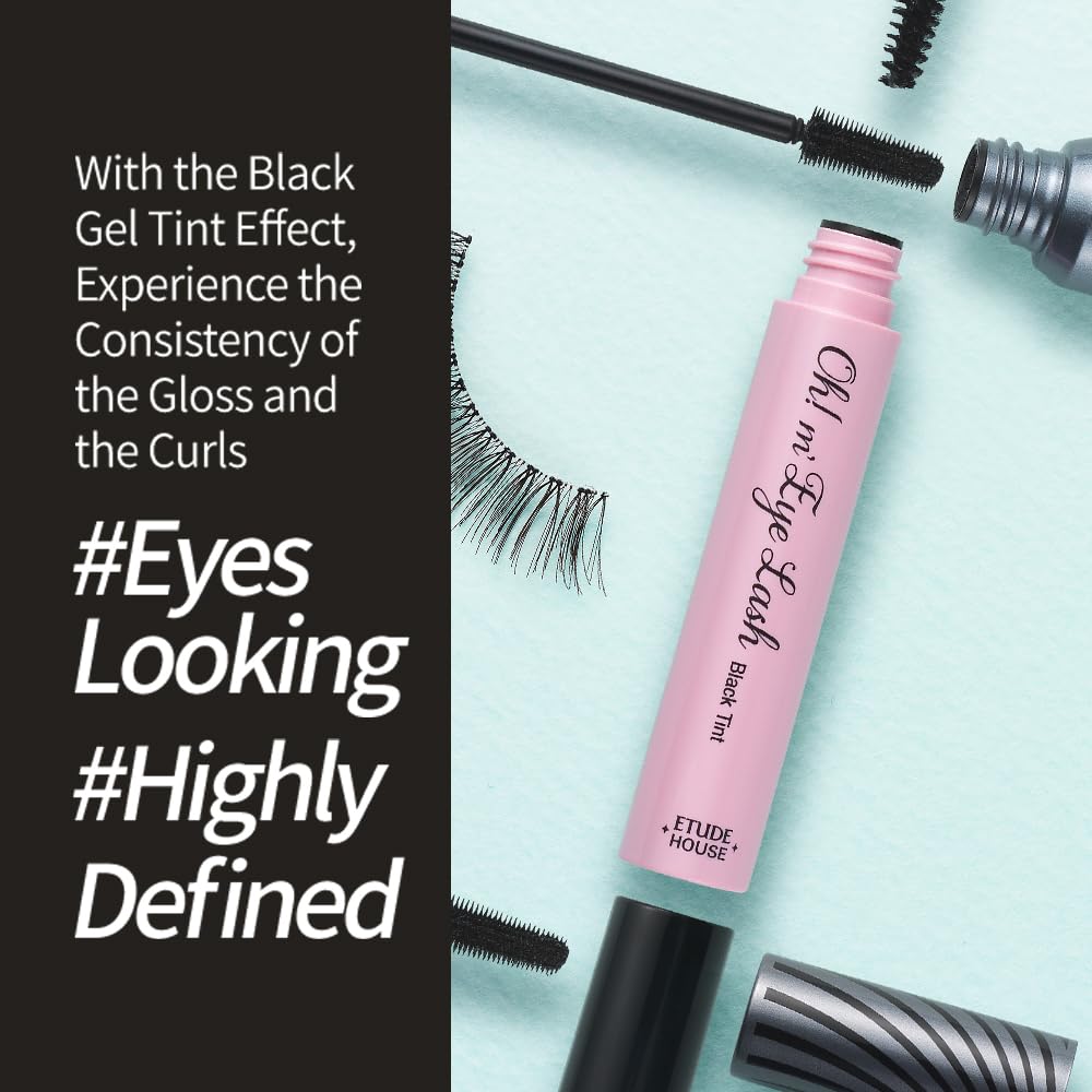 ETUDE Oh M'Eye Lash Black Tint Mascara – Natural Glossy Effect with Long Lasting Strong Curl System, Volume Enhancing, Smudge-Free, Improved fixation and water resistance, Korean Makeup, Kbeauty - TrustMedUSA
