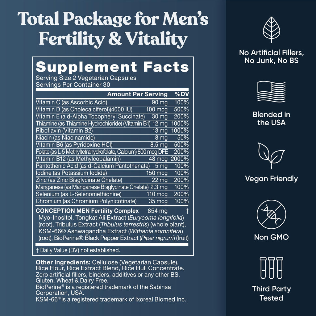 Eu Natural Conception for Him - Male Fertility Supplements with Ashwagandha, Folate & Zinc - Sperm Count, Motility & Strength Support - TrustMedUSA