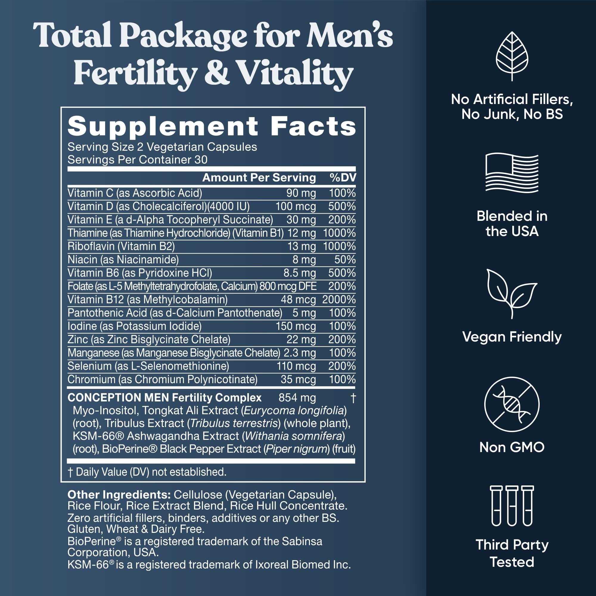 Eu Natural Conception for Him - Male Fertility Supplements with Ashwagandha, Folate & Zinc - Sperm Count, Motility & Strength Support - TrustMedUSA