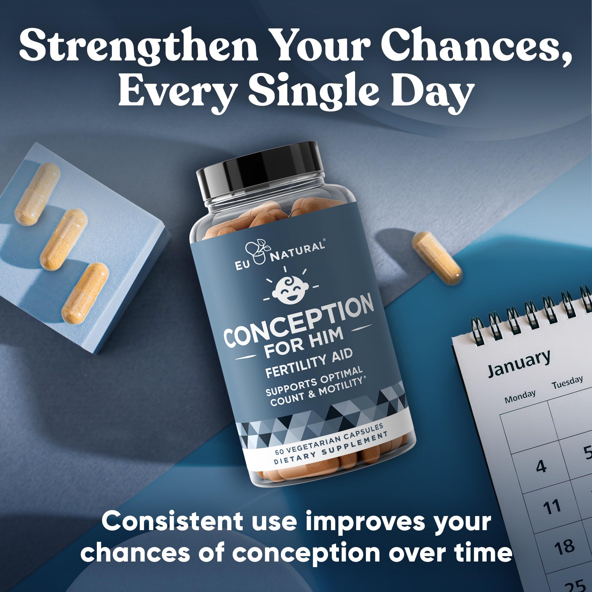 Eu Natural Conception for Him - Male Fertility Supplements with Ashwagandha, Folate & Zinc - Sperm Count, Motility & Strength Support - TrustMedUSA