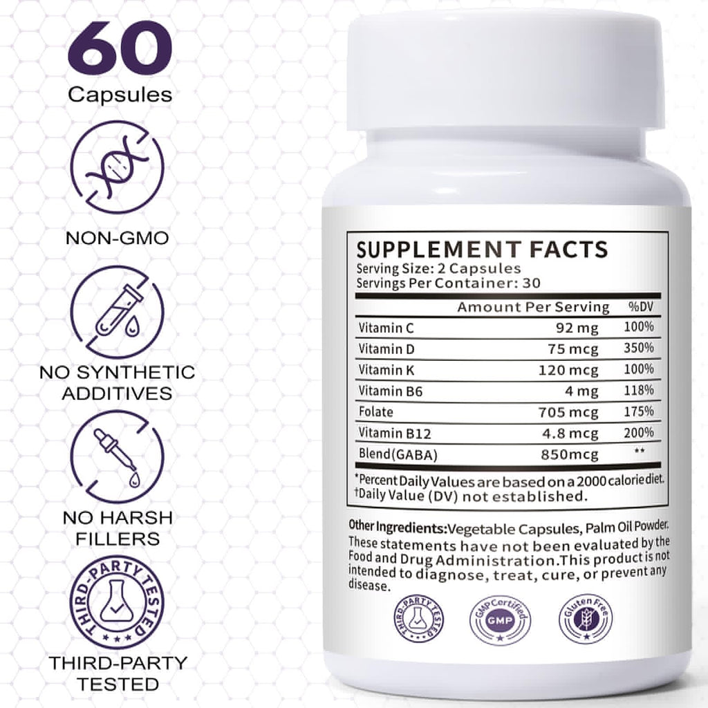 Euphea Carpal Tunnel Relief & Wrist Support Supplement, Helps Ease Tingling & Numbness,Vitamins B6, B12, C, D, K + GABA,60 Capsules - TrustMedUSA