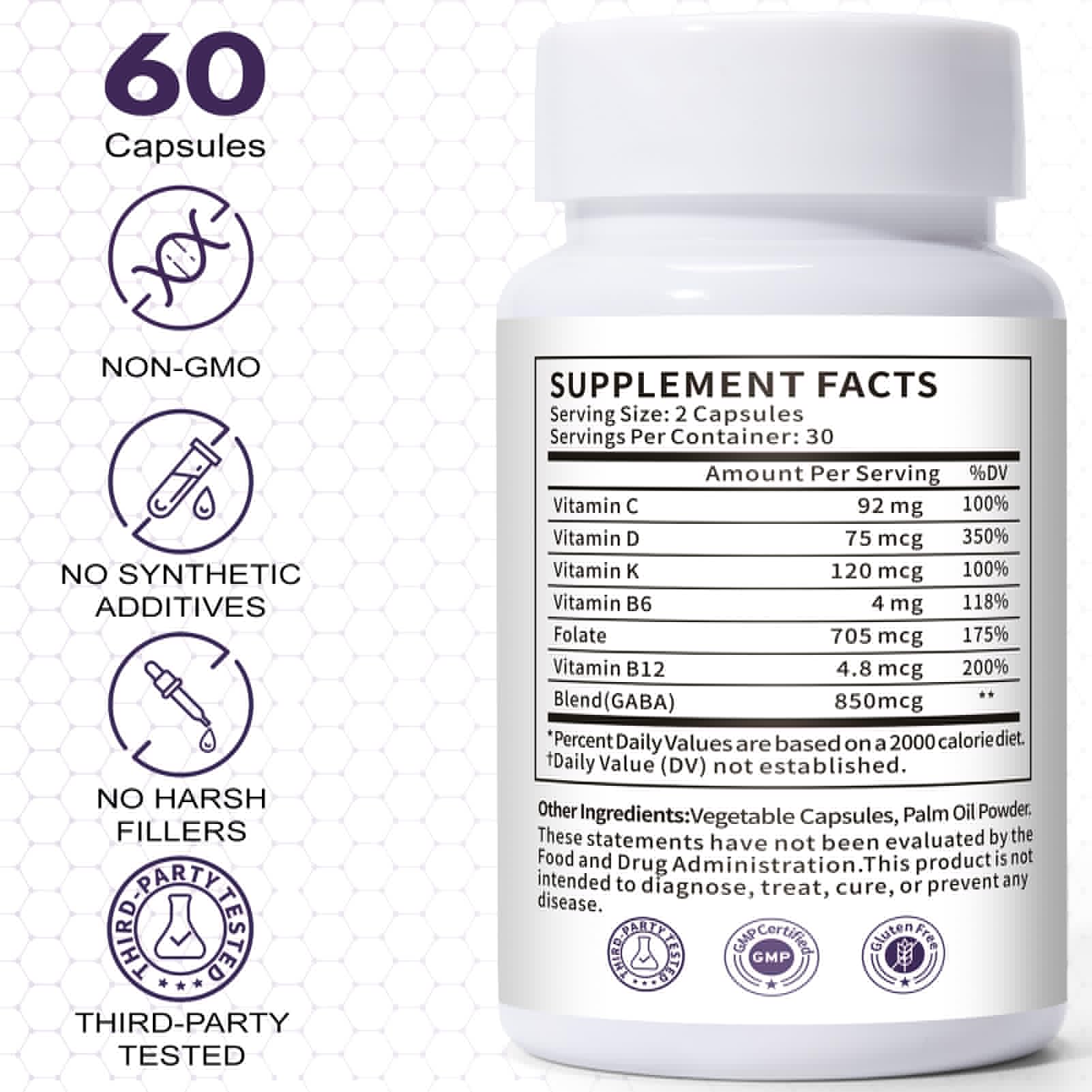 Euphea Carpal Tunnel Relief & Wrist Support Supplement, Helps Ease Tingling & Numbness,Vitamins B6, B12, C, D, K + GABA,60 Capsules - TrustMedUSA