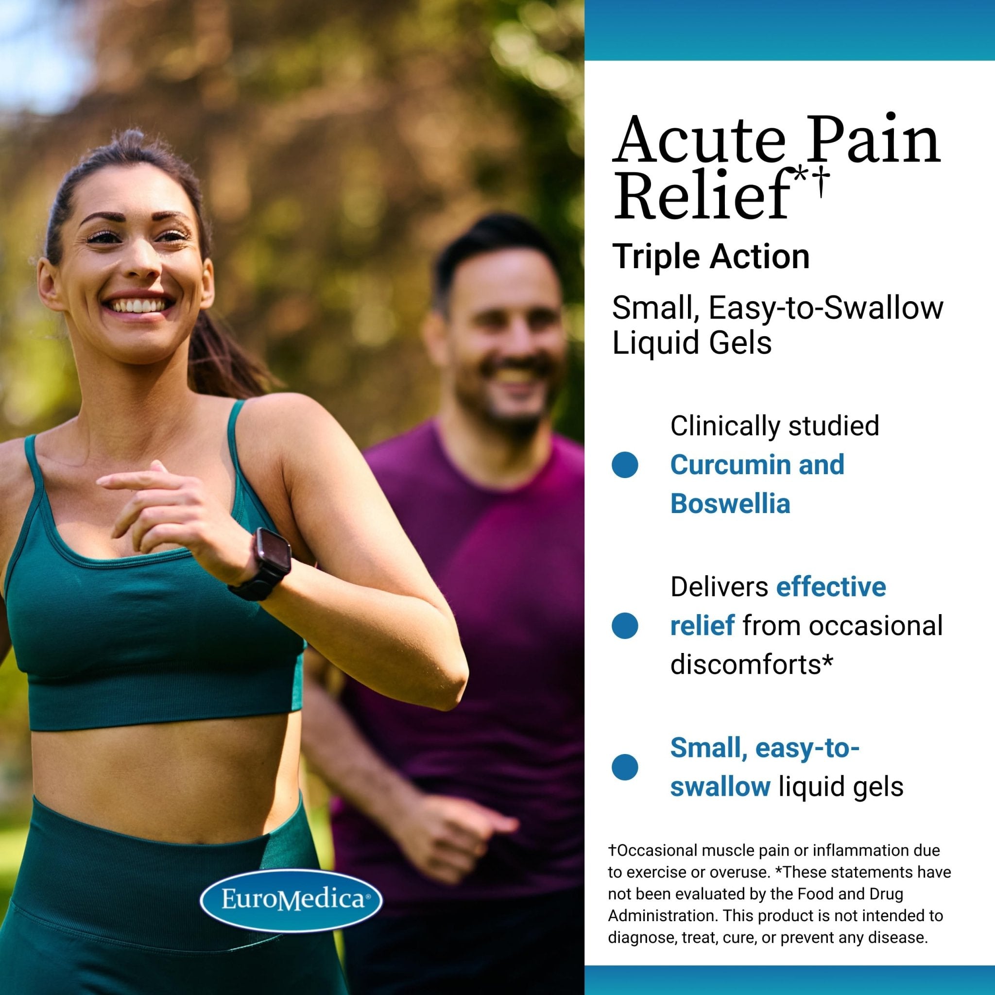 EuroMedica Acute Pain Relief - Dietary Supplement with BCM-95 Curcumin & BOS-10 Boswellia - Black Sesame Seed Oil Supplement to Support Relief of Occasional Discomfort - 60 Liquid Gels - TrustMedUSA