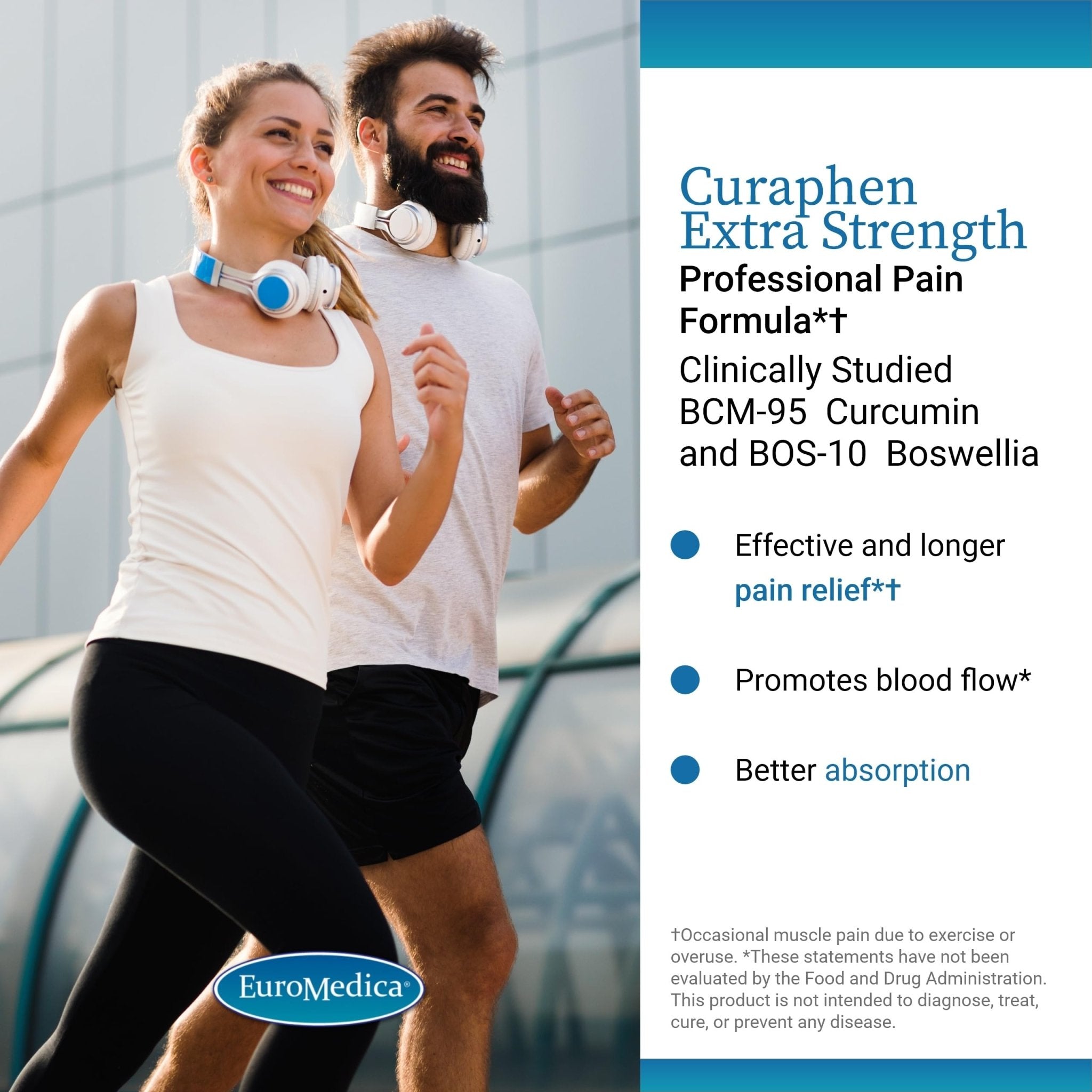 EuroMedica Curaphen Extra Strength - Curcumin & Boswellia Supplement for Healthy Circulation Support - Turmeric Supplement to Support Joints, Muscle Health & Endorphin Production - 60 Tablets - TrustMedUSA